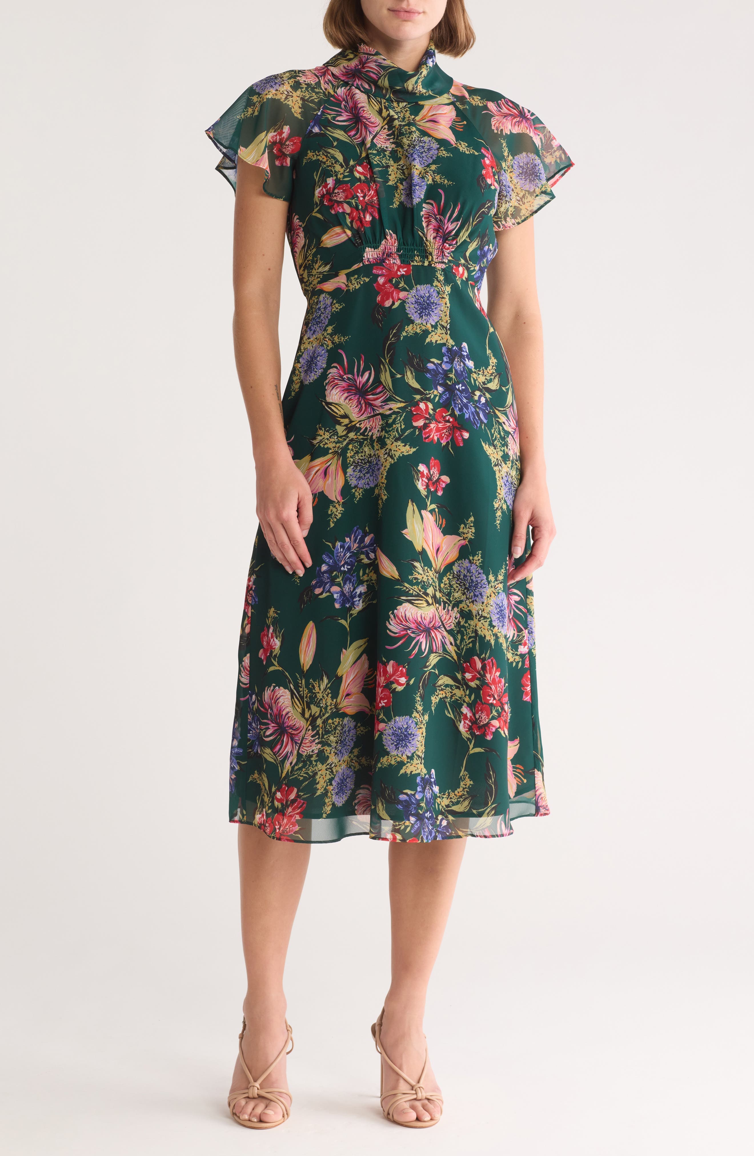 Floral Short Sleeve Chiffon Midi Dress - image 1