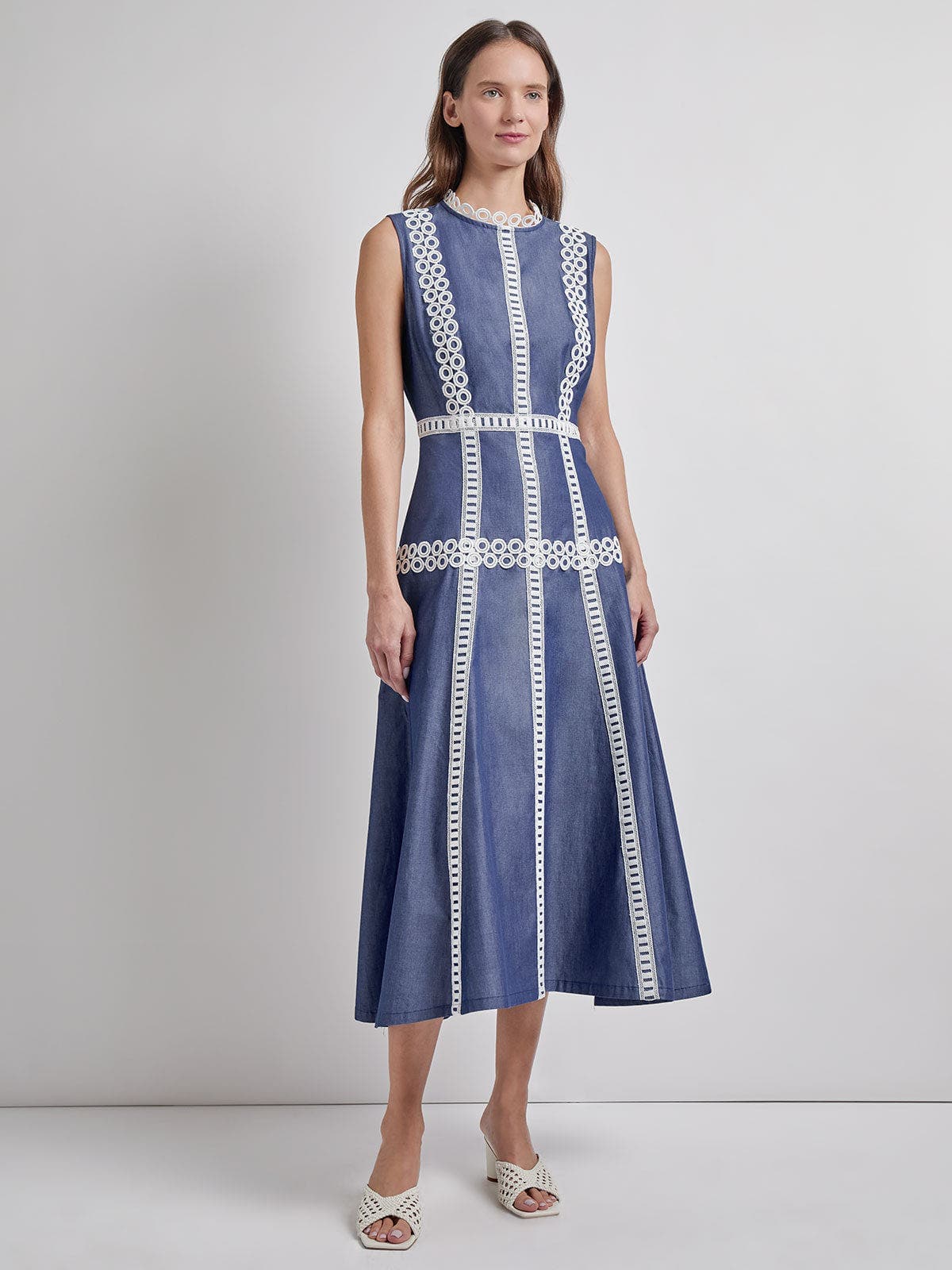 Fit & Flare Cotton Eyelet Trim Maxi Dress - image 1