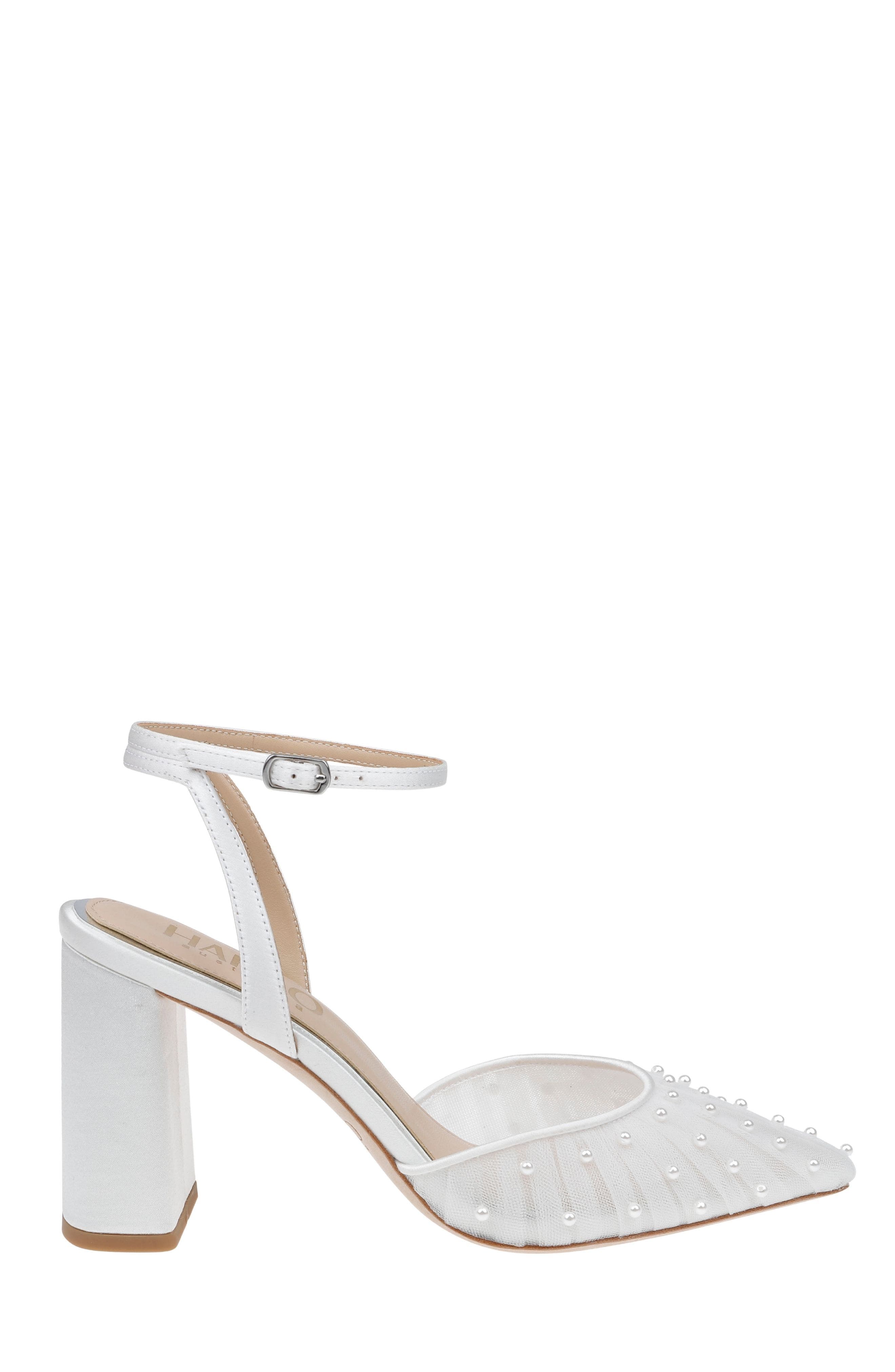 Elle - Tulle Bridal Block Heel with Handsewn Pearls - image 1