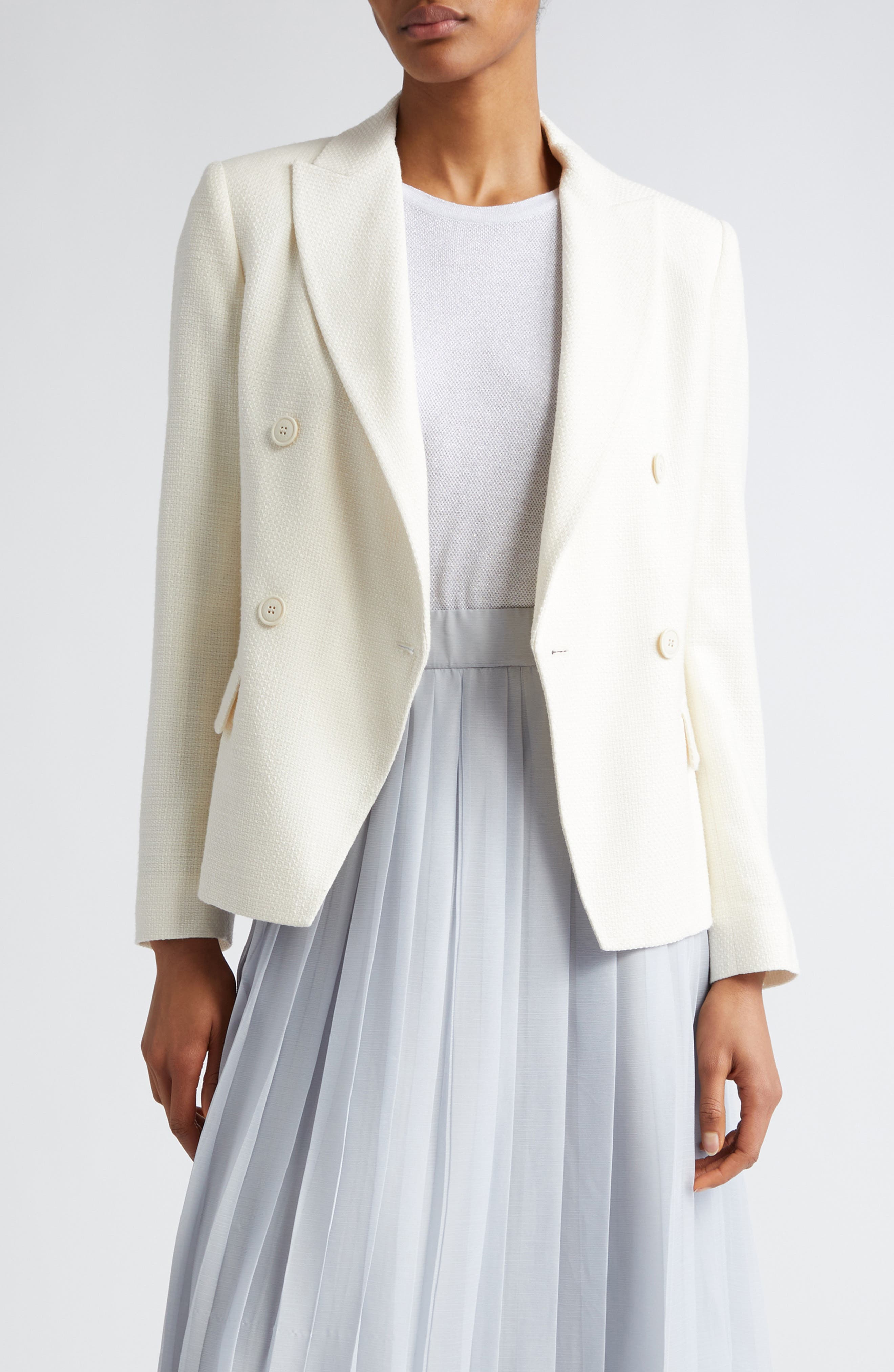 Double Breasted Crosshatch Cotton Blend Blazer - image 1