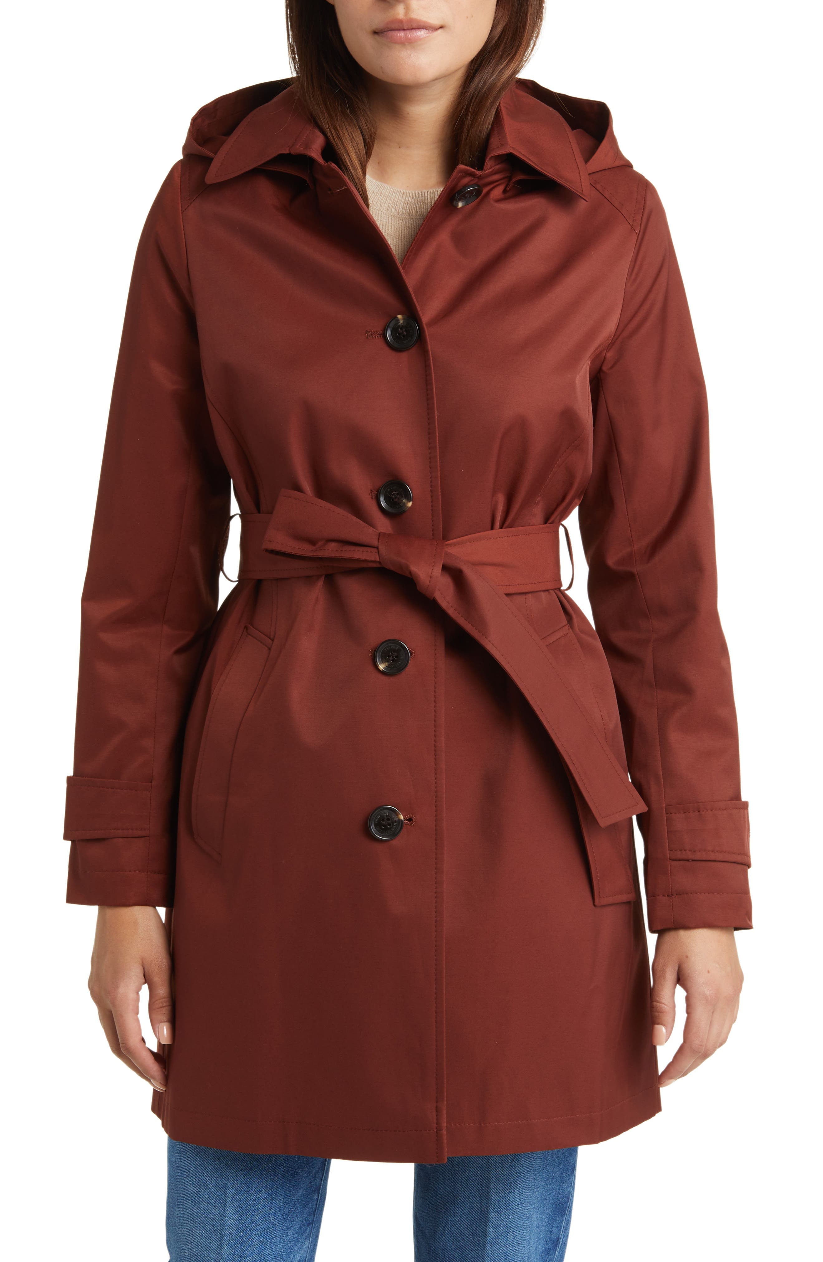 Water Repellent Cotton Blend Gabardine Hooded Trench Coat - image 1