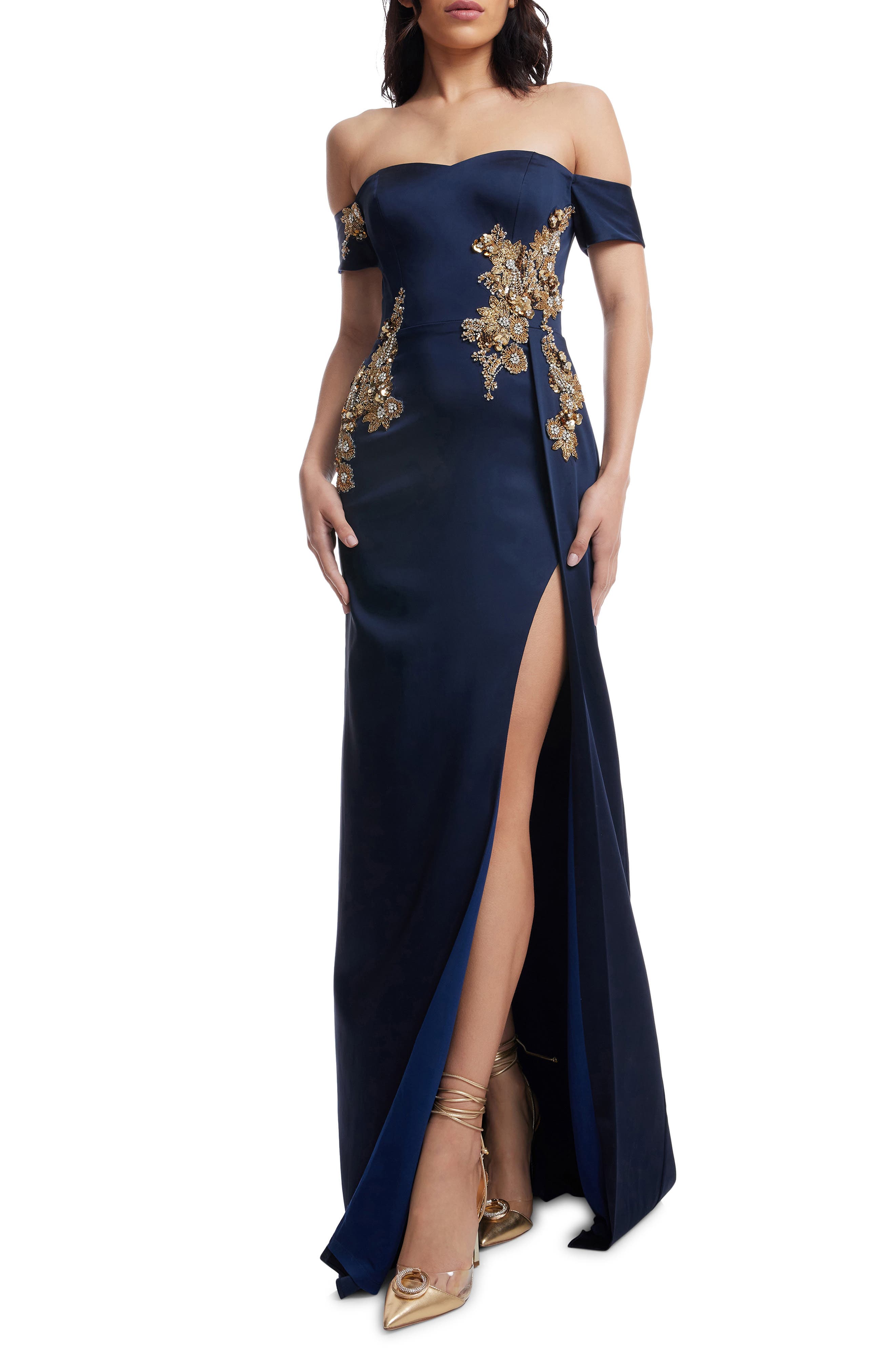 Logan Floral Applique Off the Shoulder Gown - image 1
