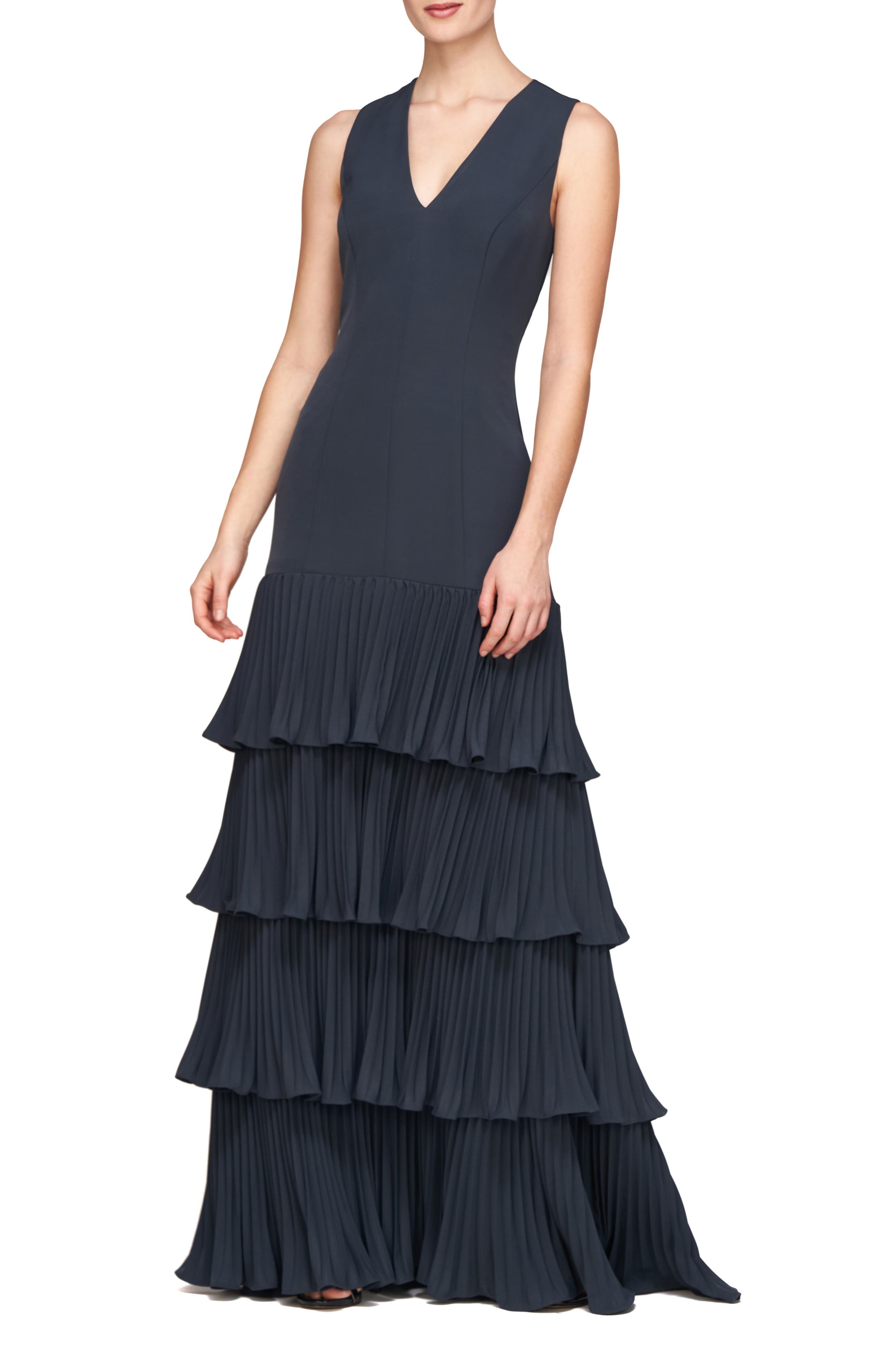 Angelique Pleated Tiered Sleeveless Gown - image 1
