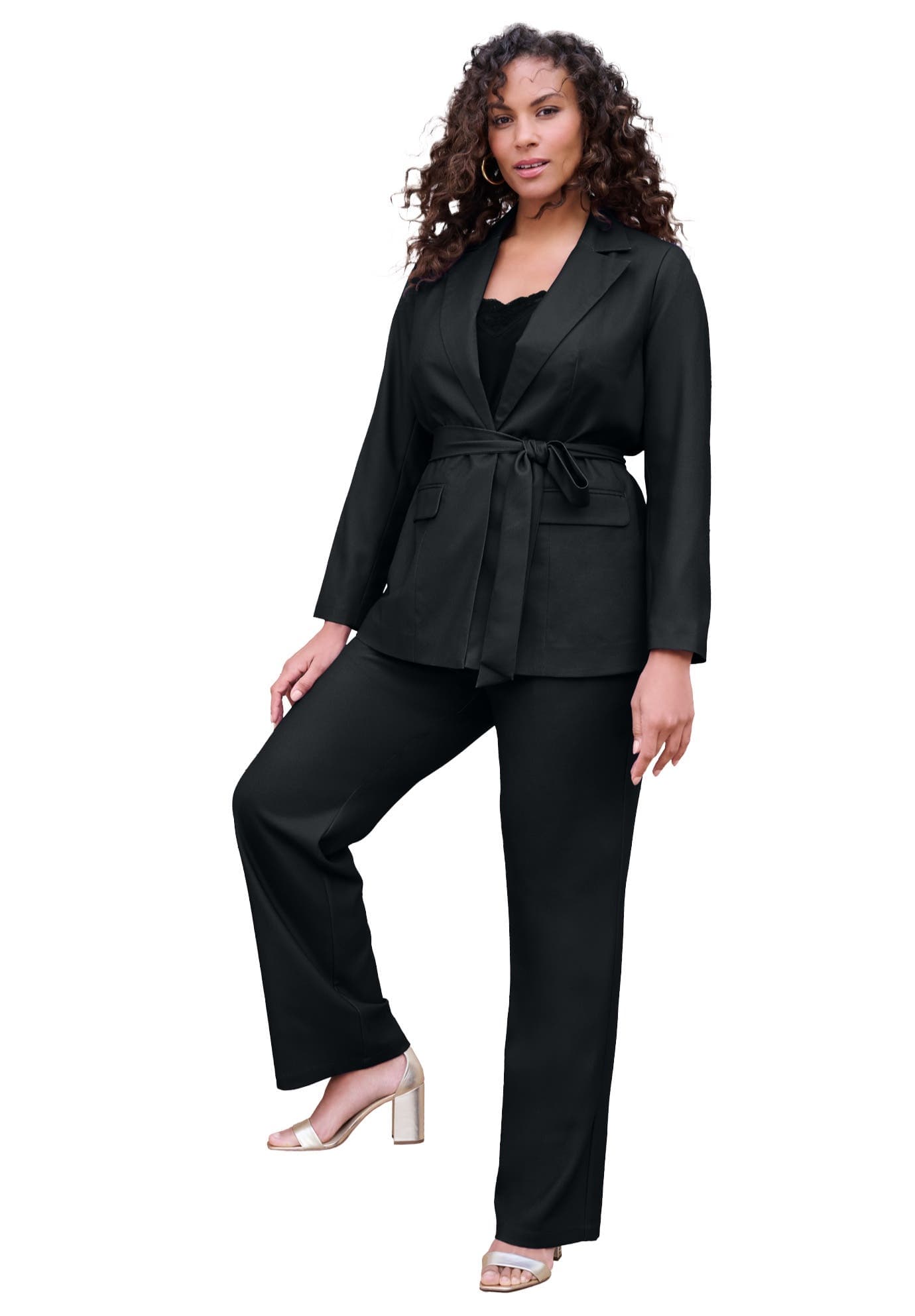 Plus Size Stretch Crepe Tie-Waist Jacket - image 1