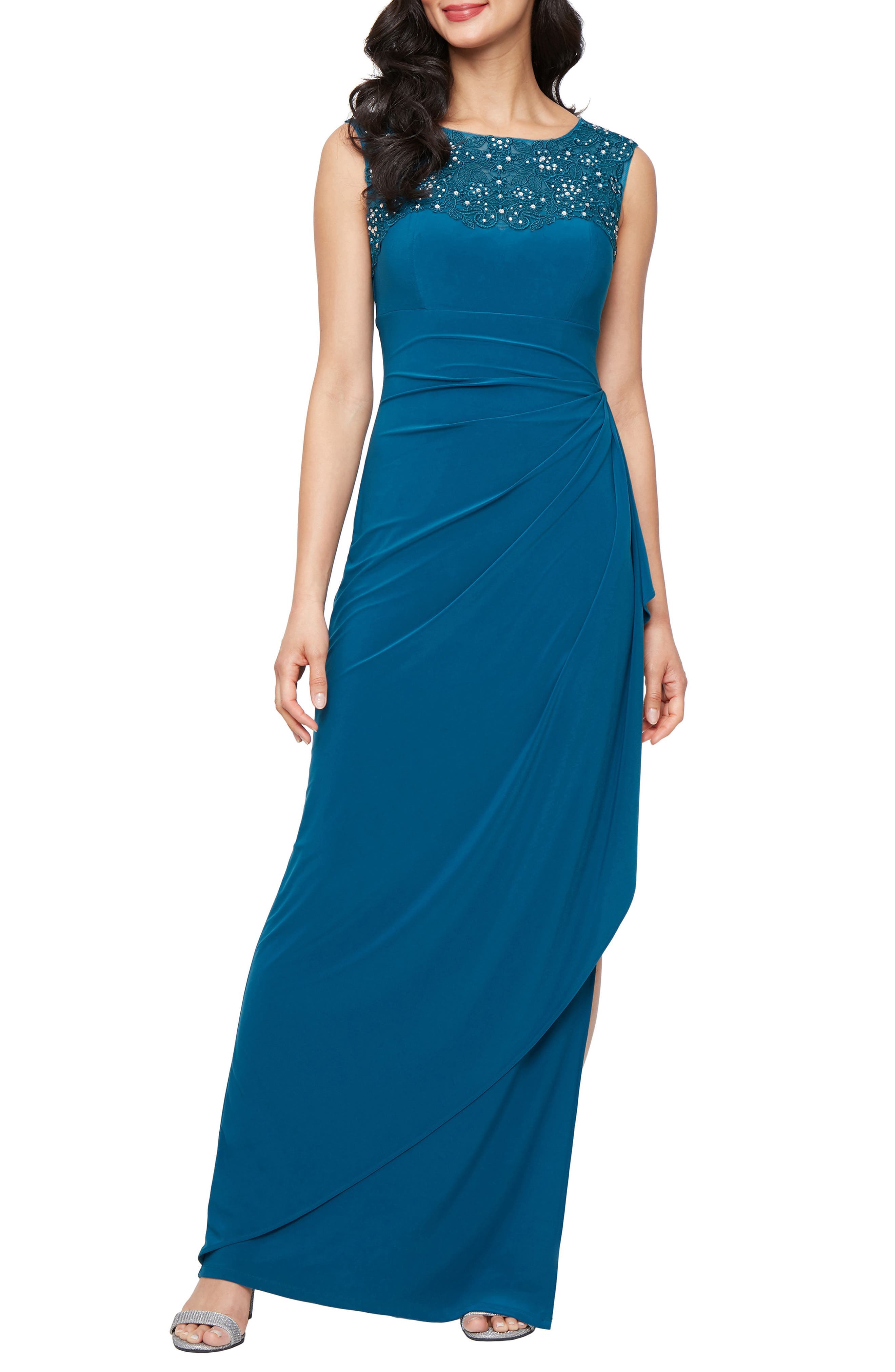 Embellished Side Ruched Jersey Gown - image 1