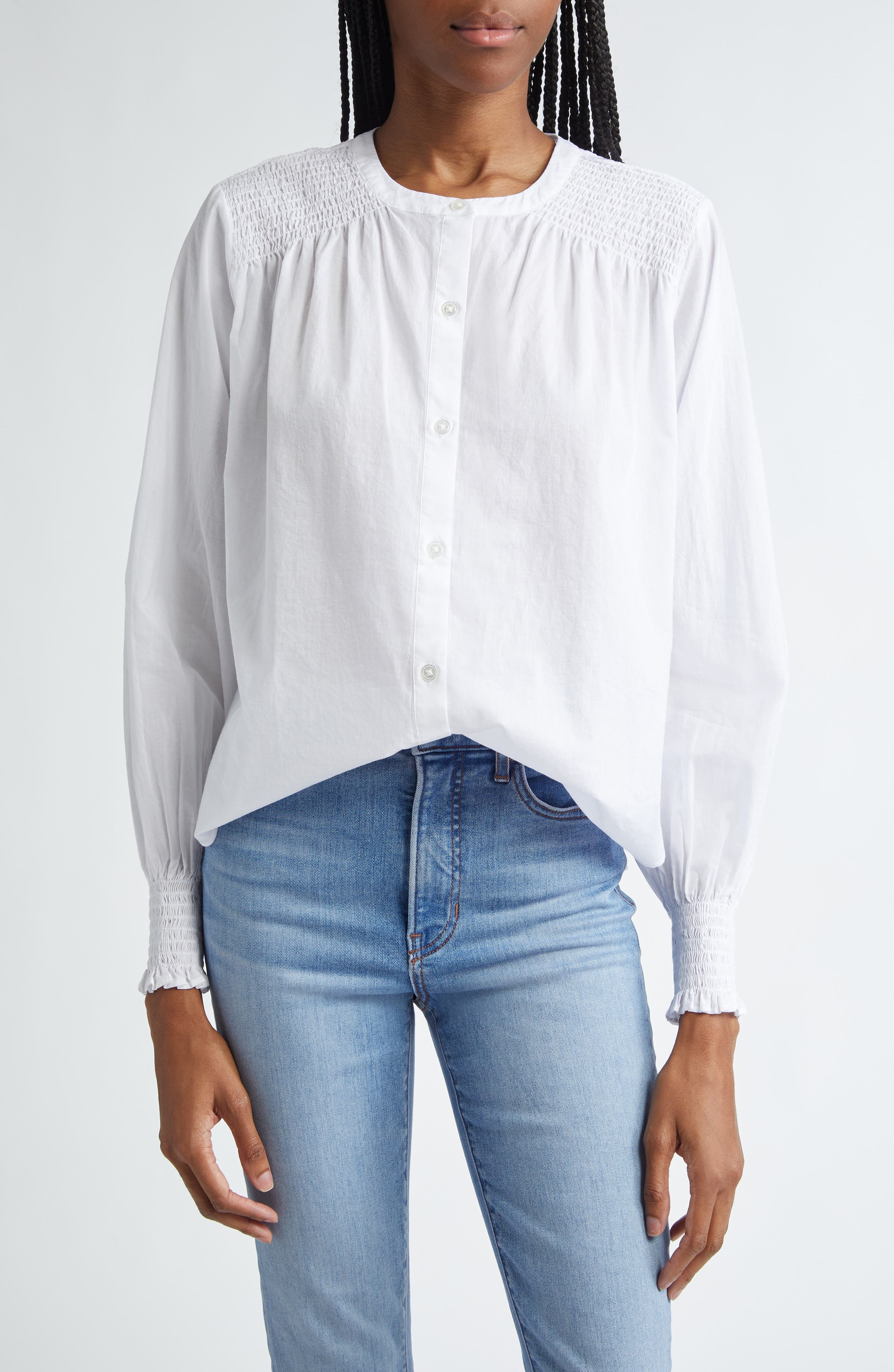Constanza Smocked Front Button-Up Shirt - image 1