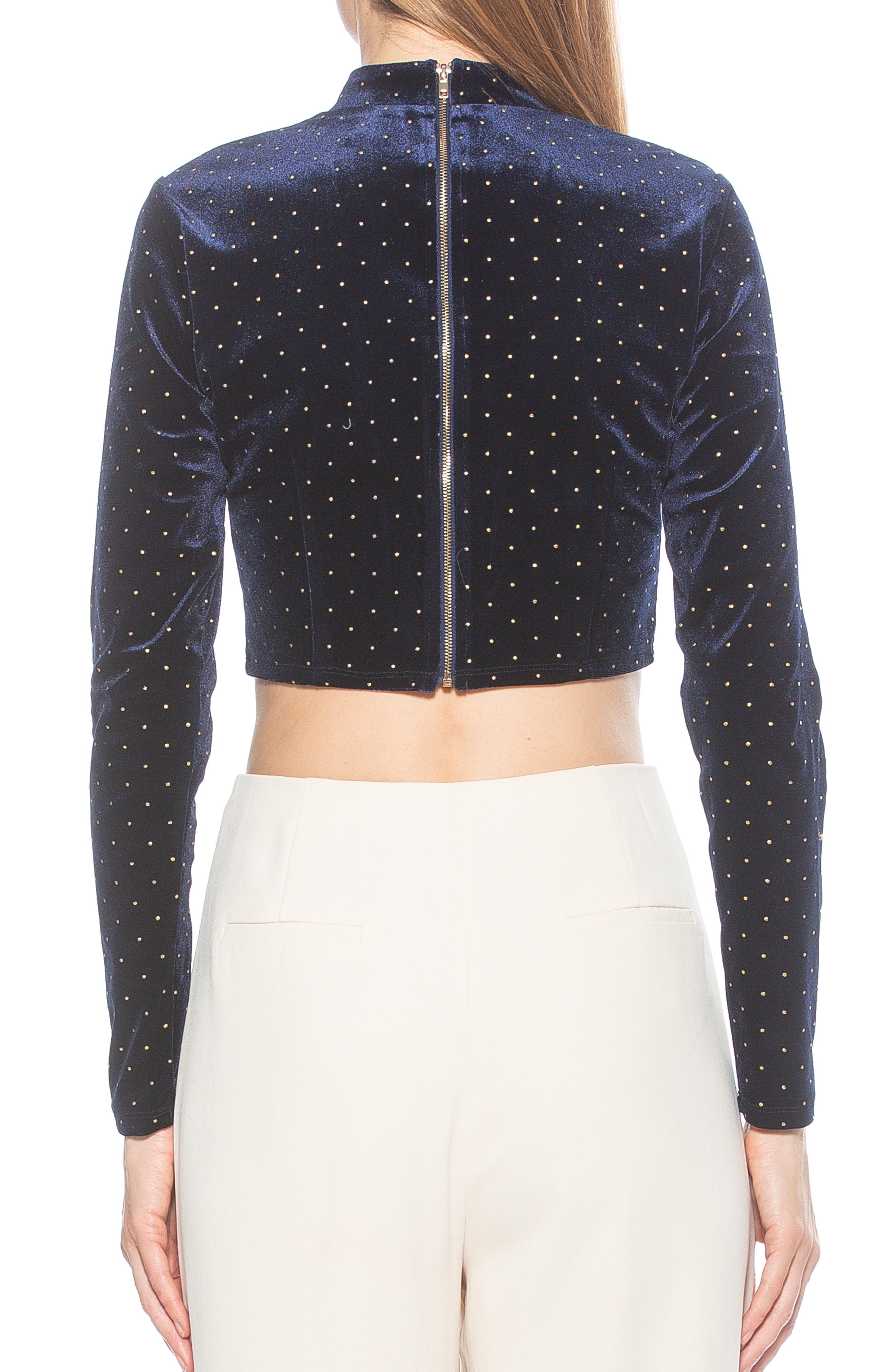 Ari Long Sleeve Studded Velvet Crop Top - image 2
