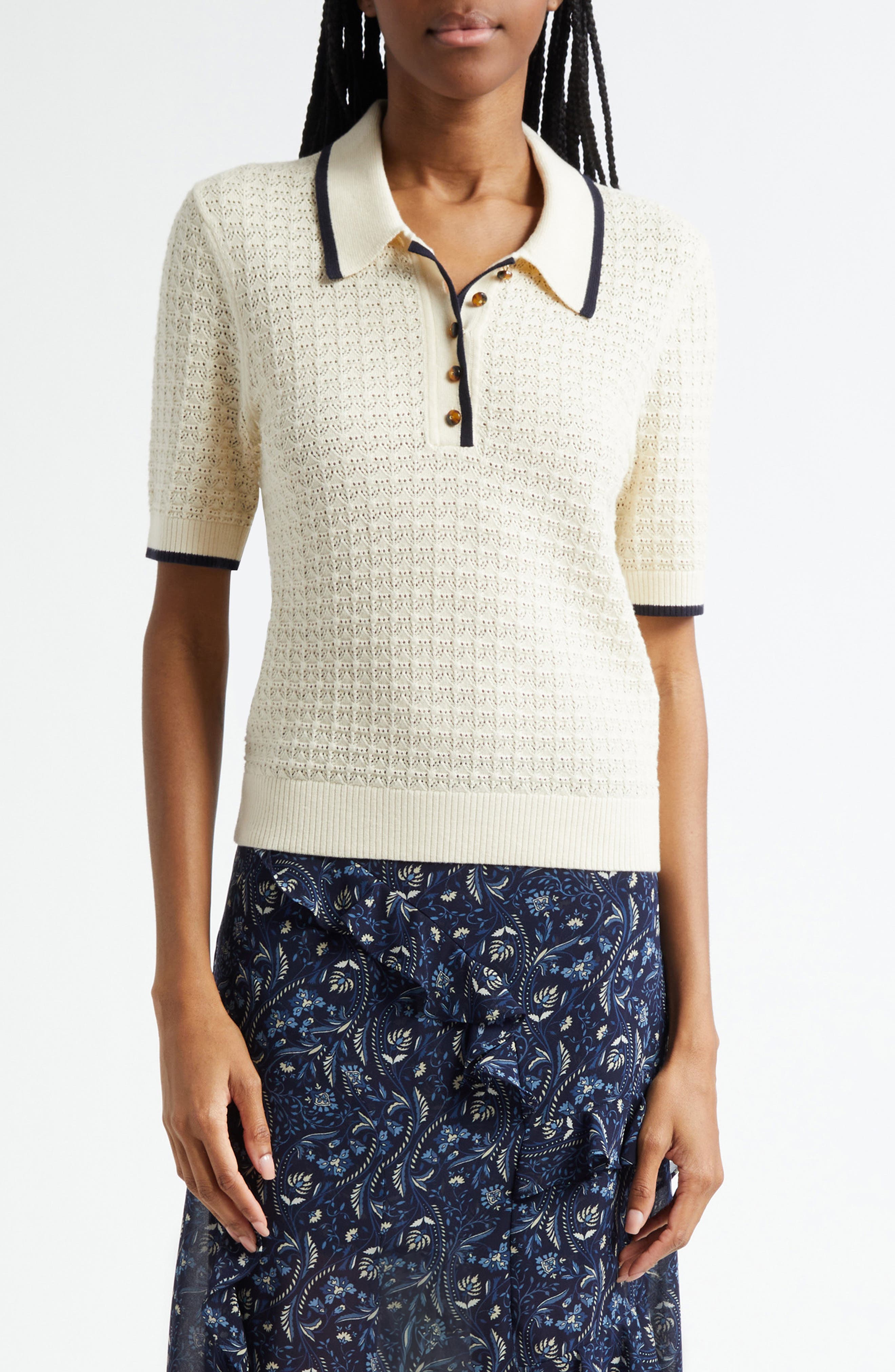 Brandt Pointelle Polo Sweater - image 1