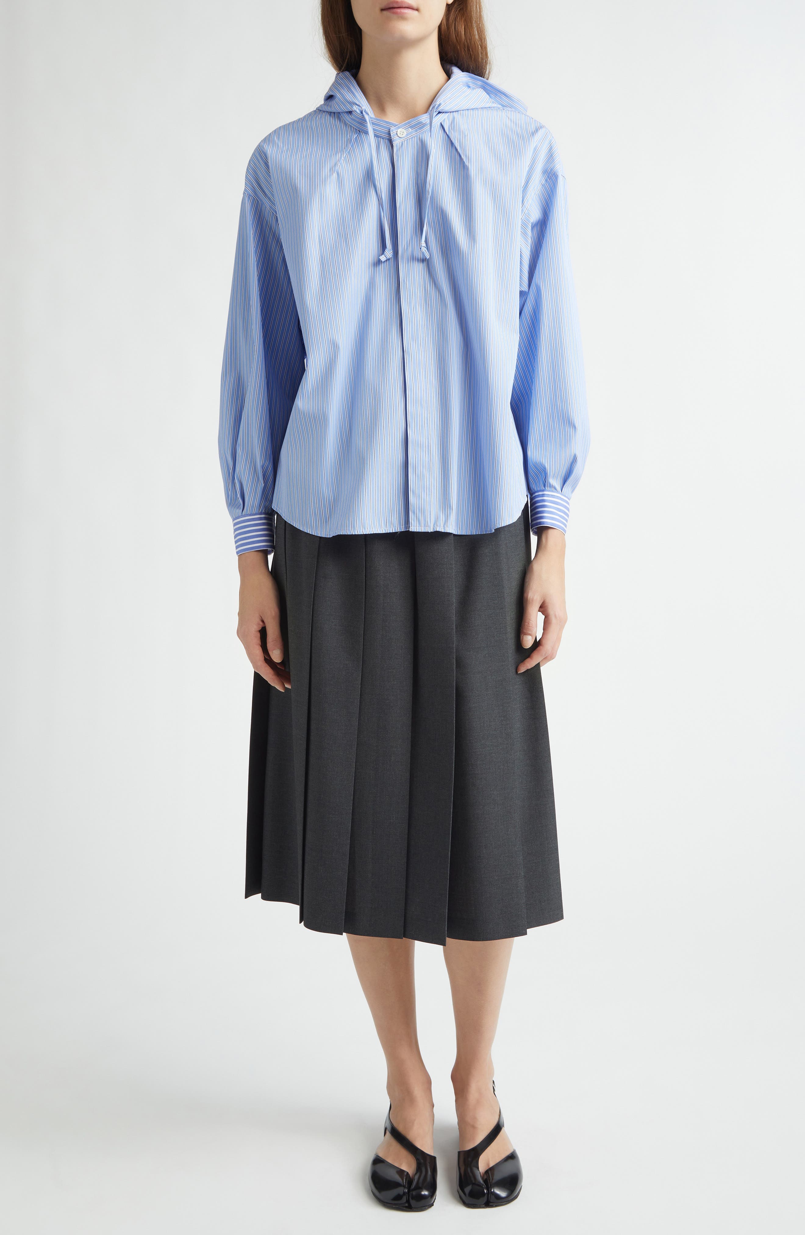 Hooded Stripe Cotton Blend Button-Up Shirt - image 2