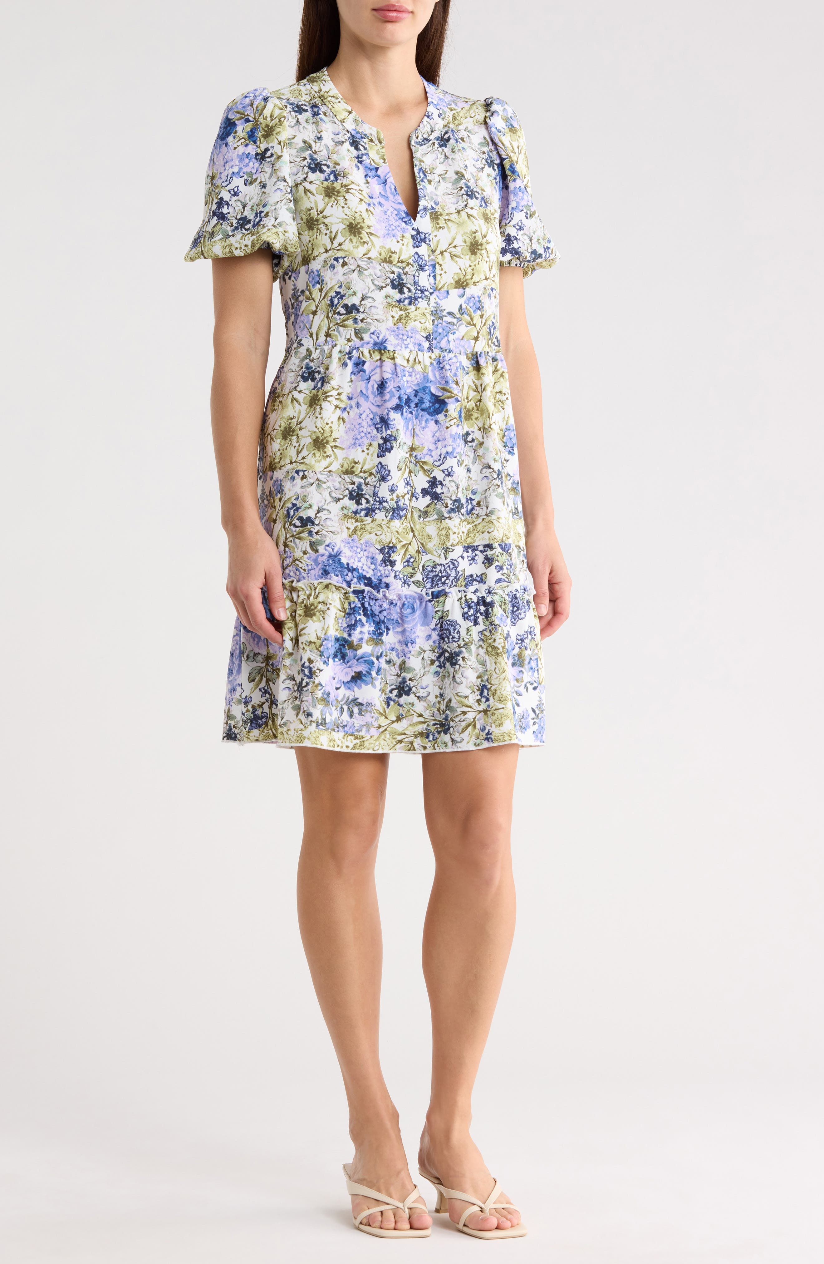 Floral Puff Sleeve Tiered Dress - image 1