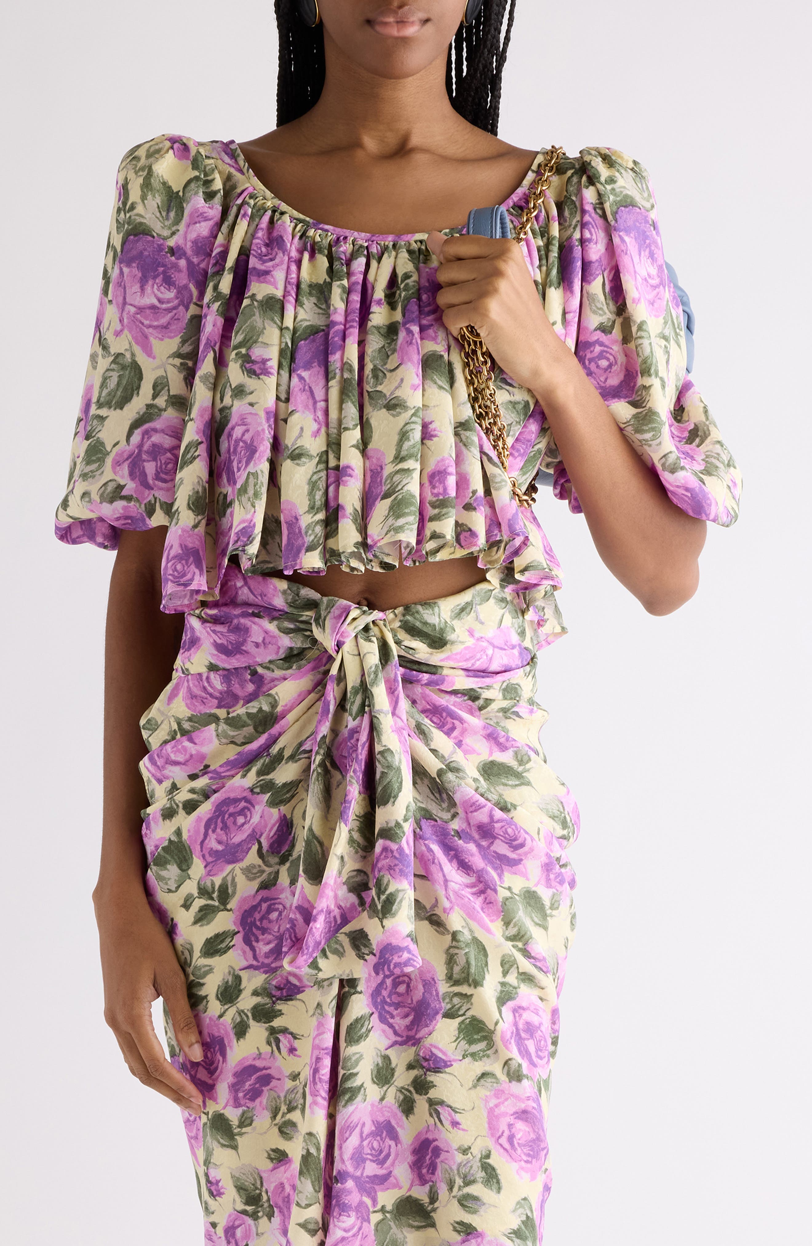 Rose Print Silk Crop Top - image 1