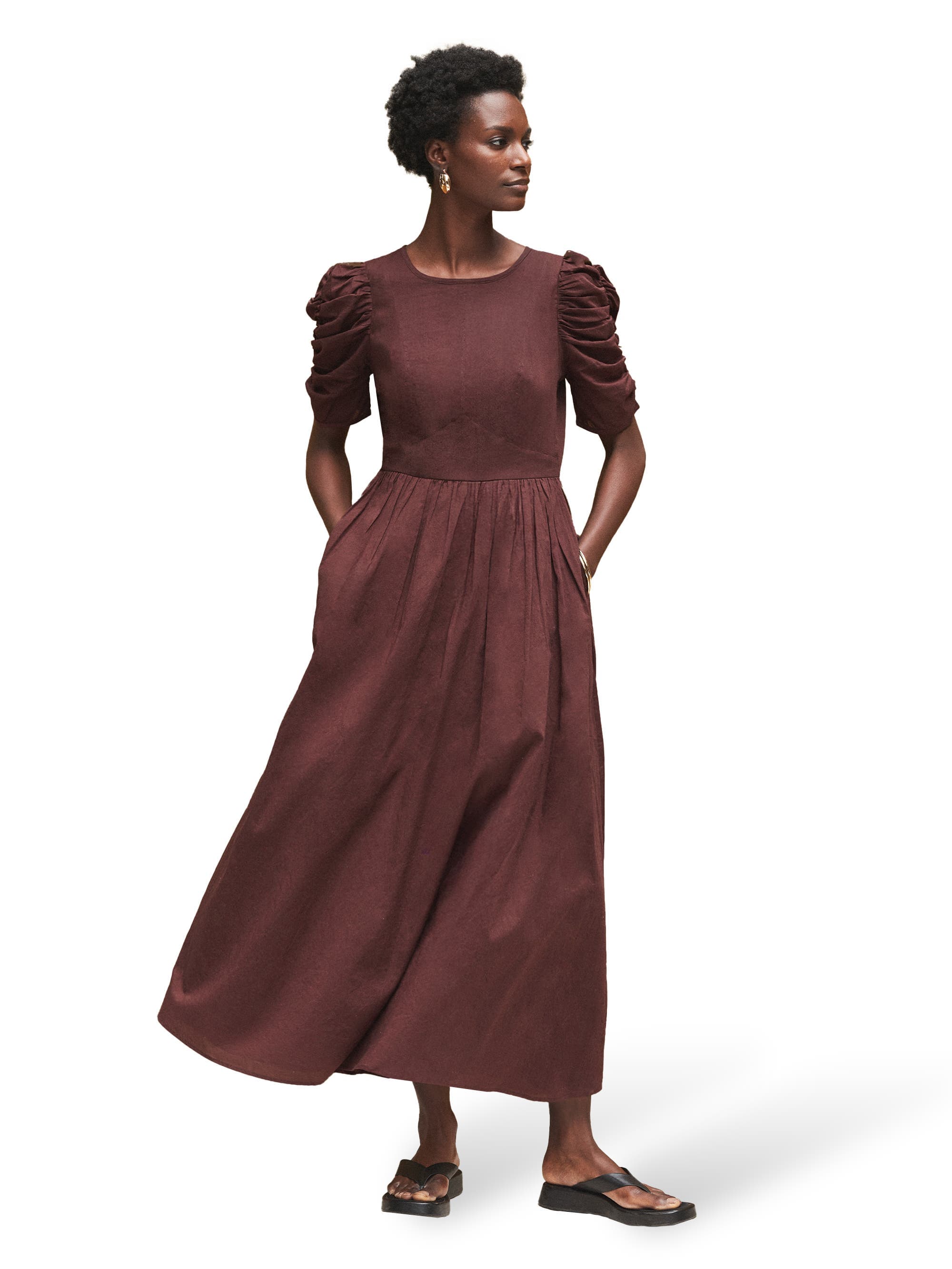 Cotton Puff Sleeve Midi Dress - image 1