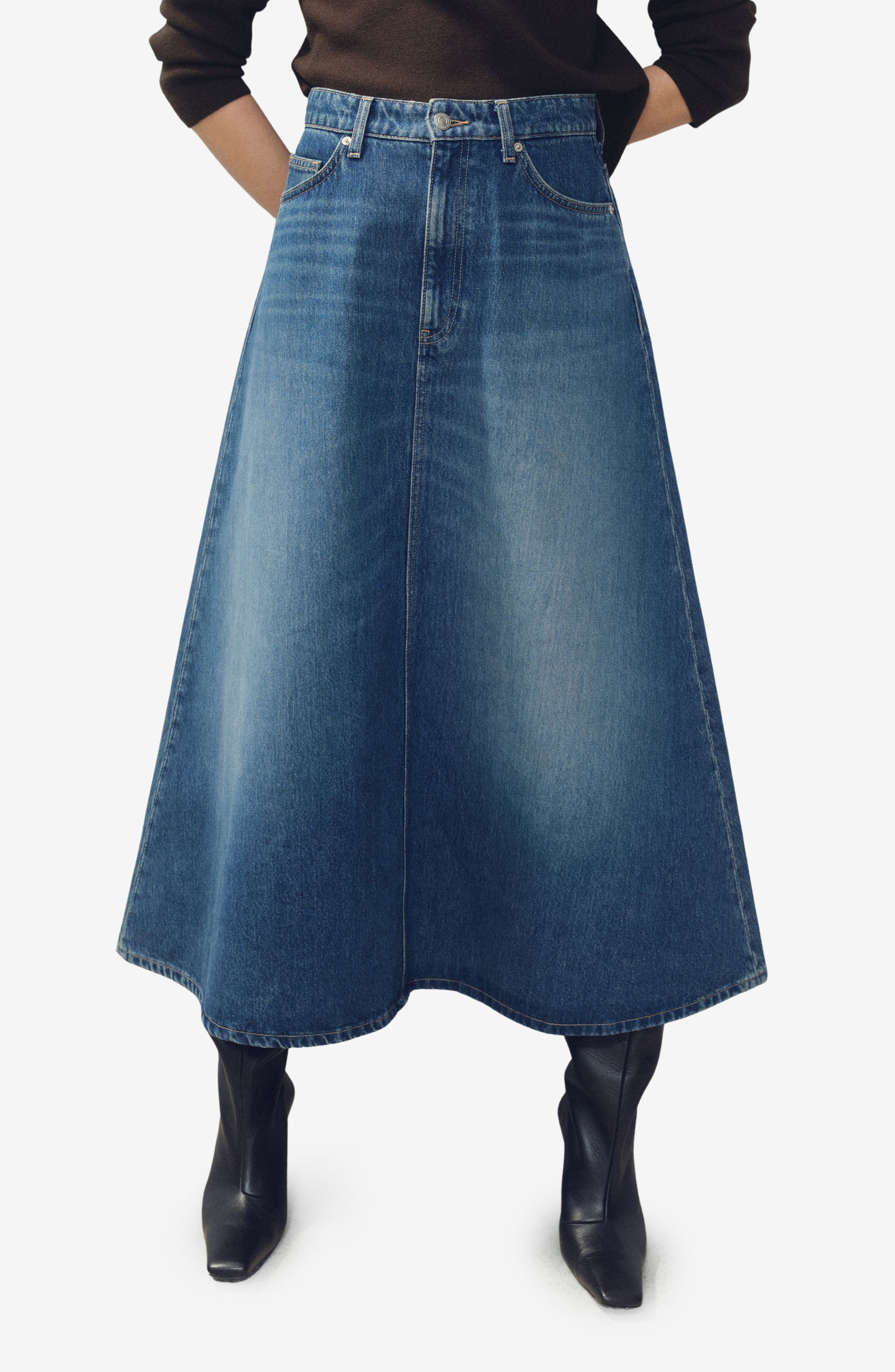 A-Line Denim Midi Skirt - image 1