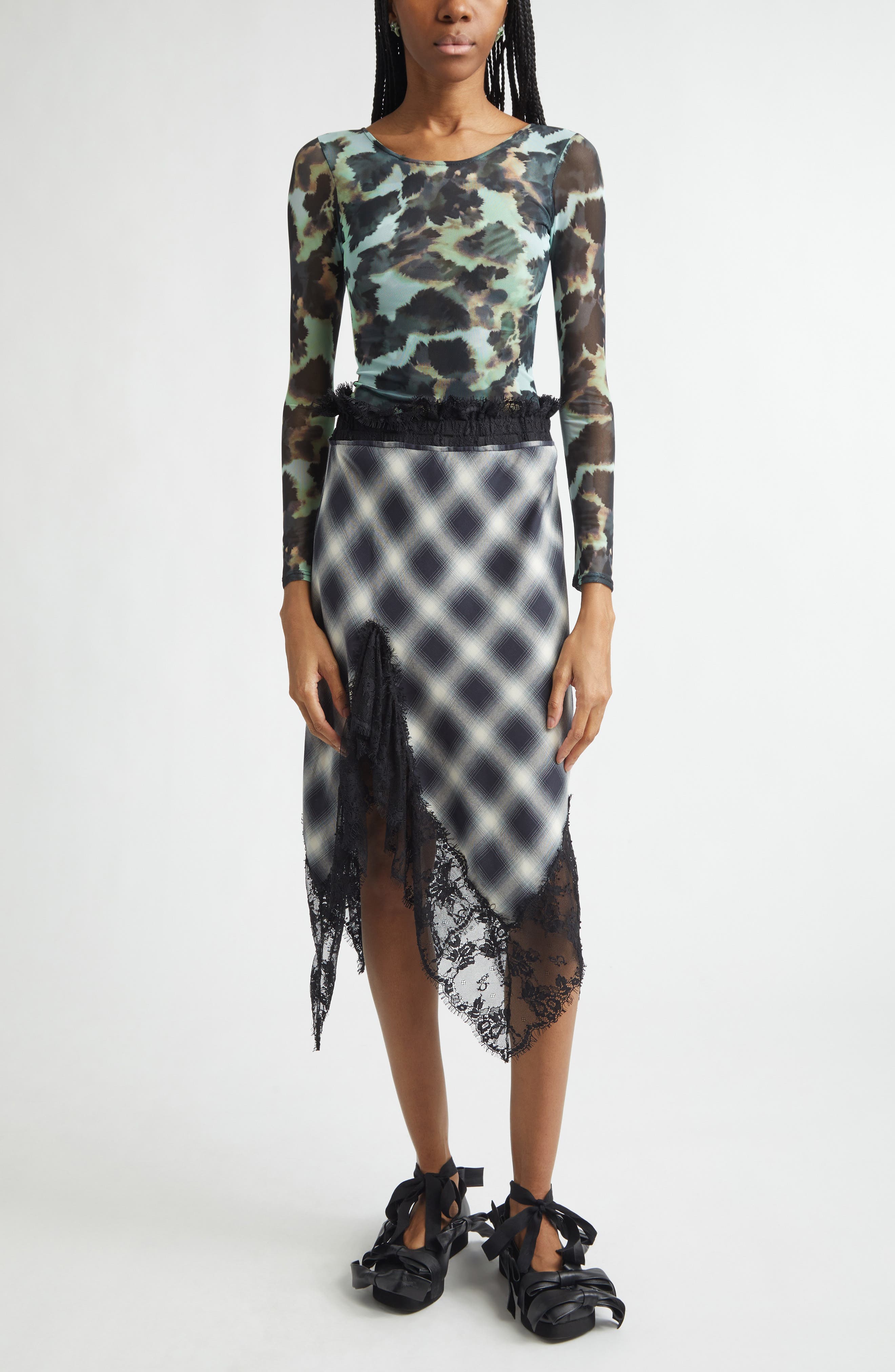 Asymmetric Crepe Midi Skirt - image 2