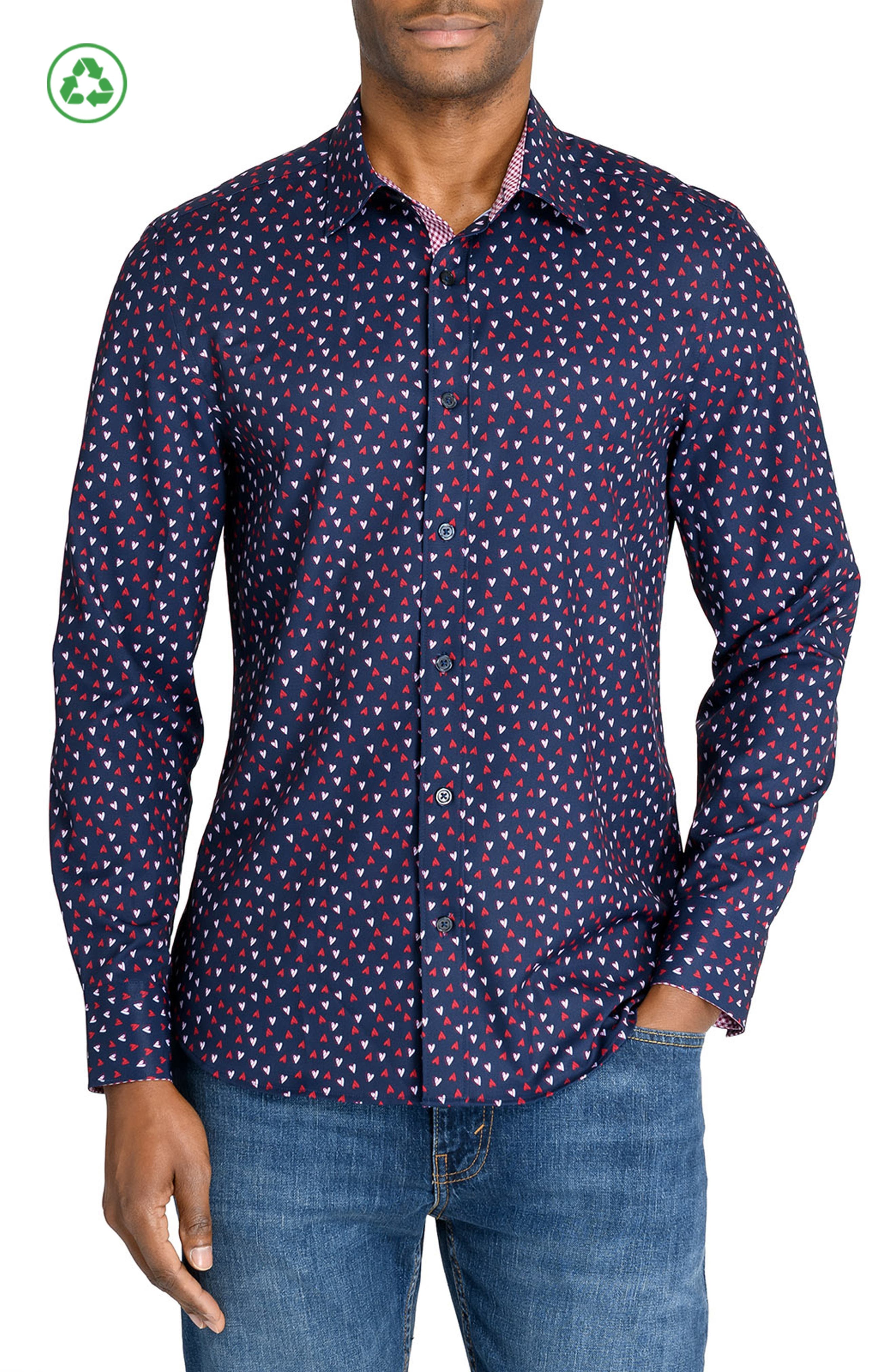 Slim Fit Mini Hearts Recycled 4-Way Stretch Performance Long Sleeve Shirt - image 1