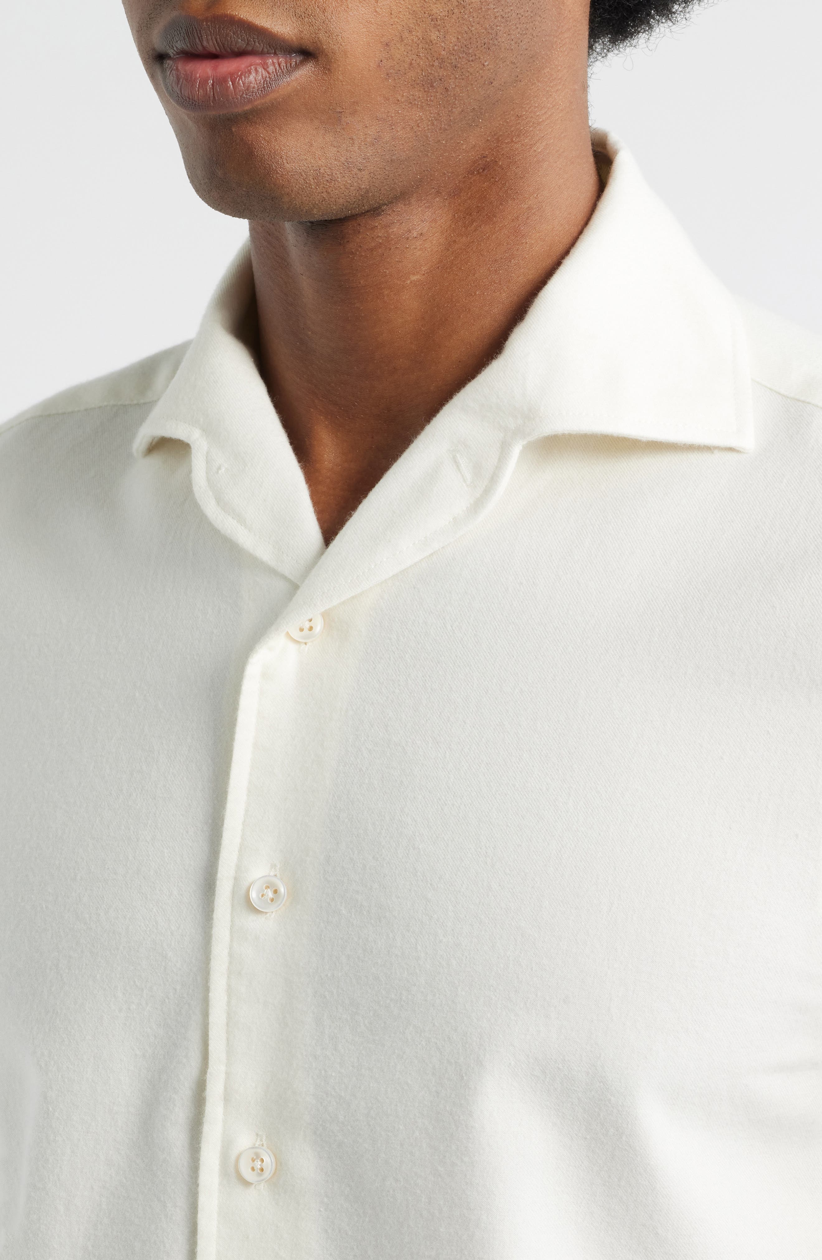 Slim Fit Camp Collar Cotton & Cashmere Flannel Button-Up Shirt - image 4