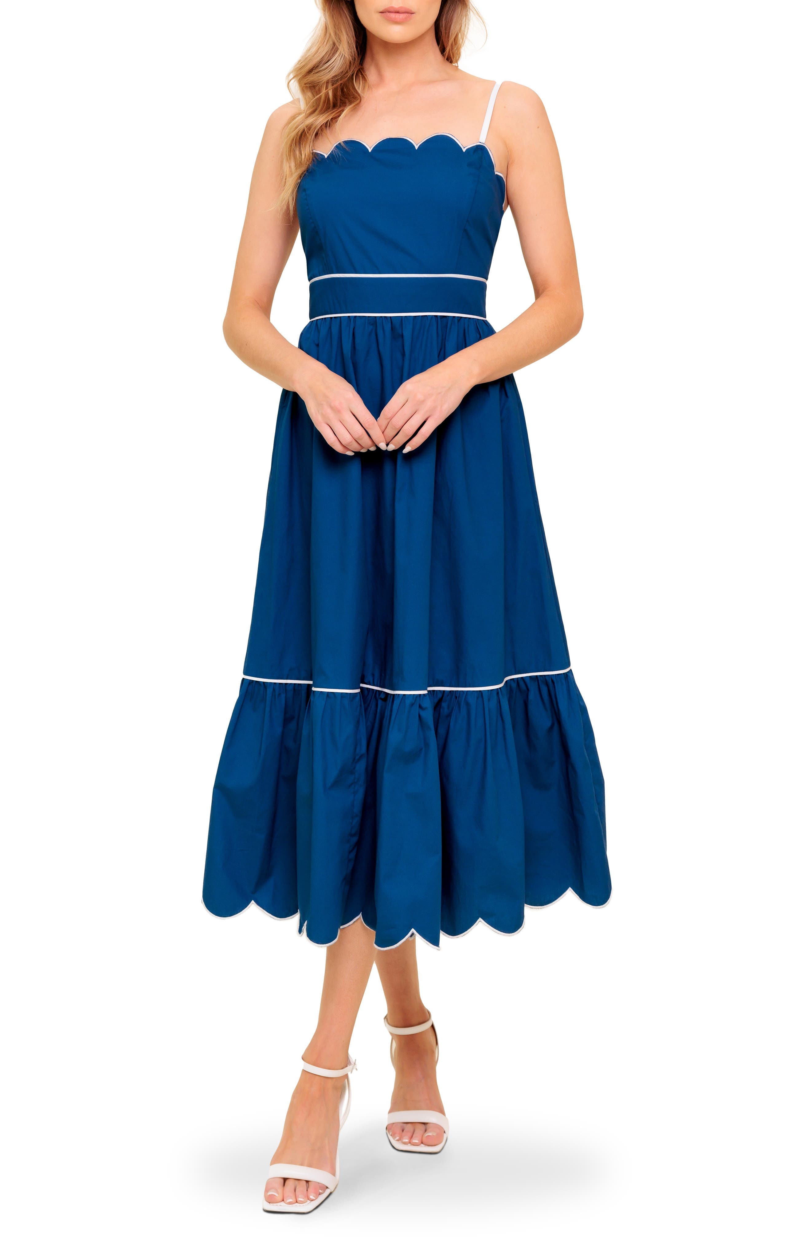 Two-Tone Scalloped Fit & Flare Midi Sundress - image 1