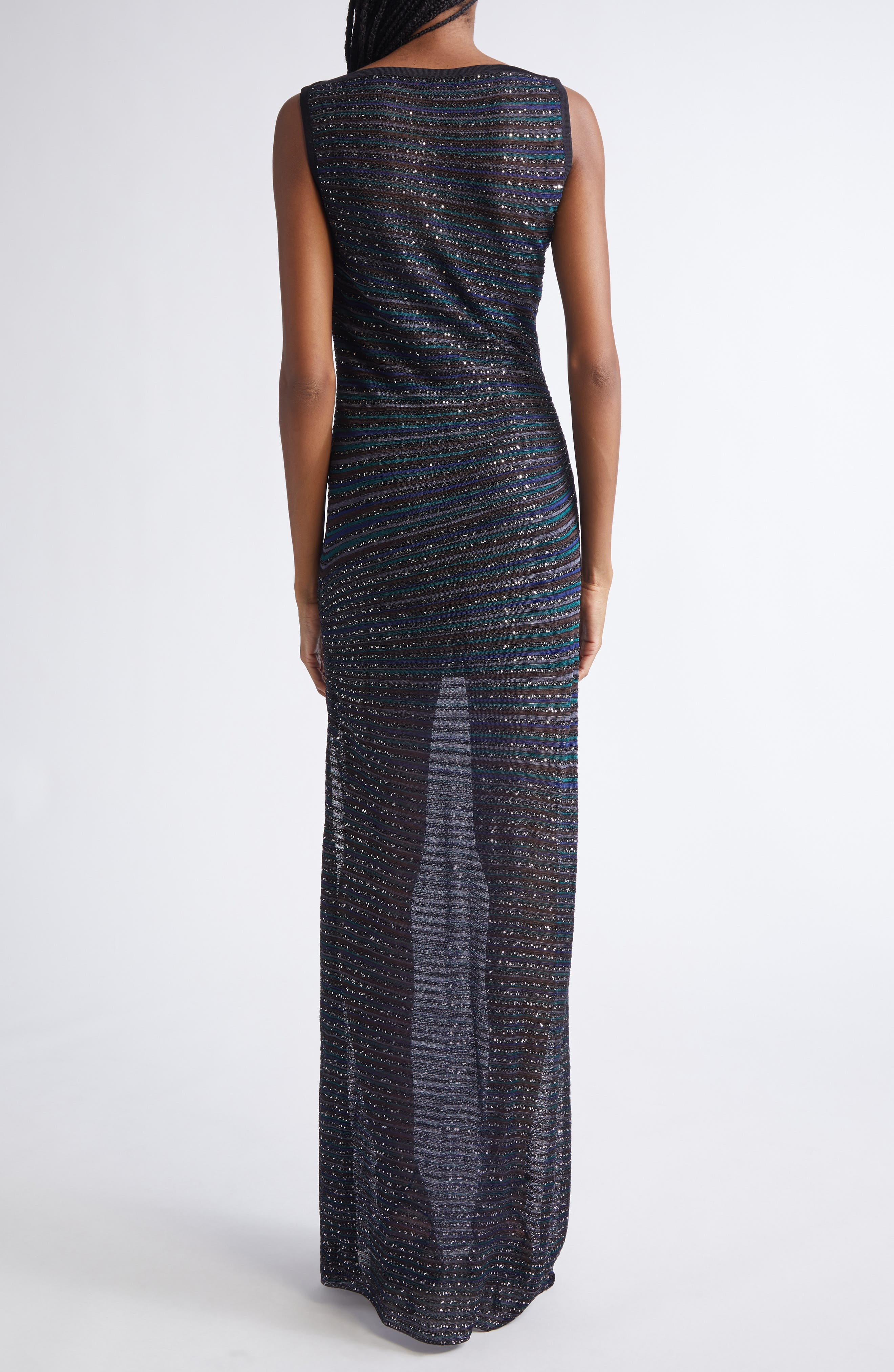 Stripe Bateau Neck Metallic Knit Dress - image 2