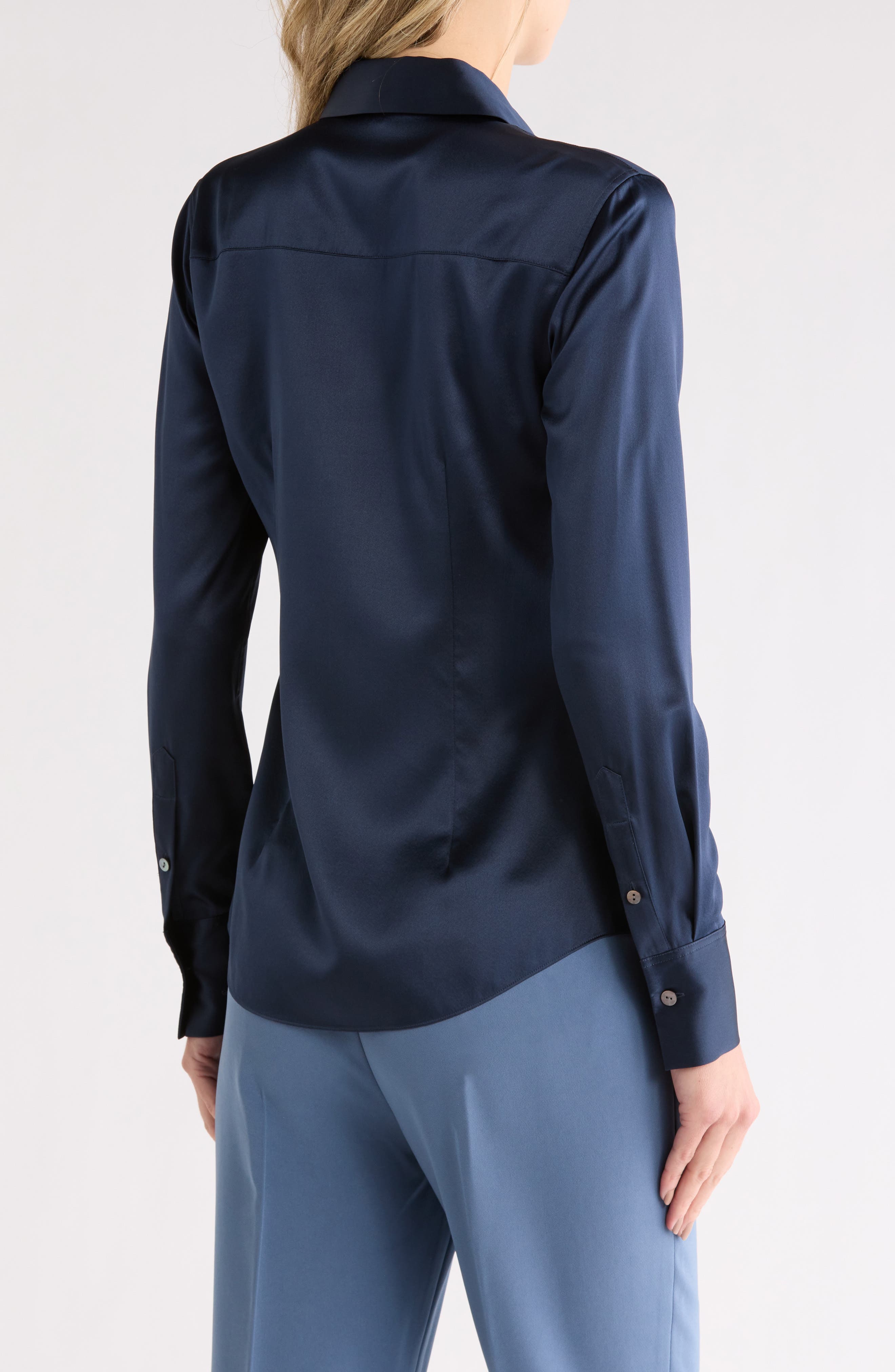 Perfect Fitted Stretch Silk Button-Up Shirt - image 2