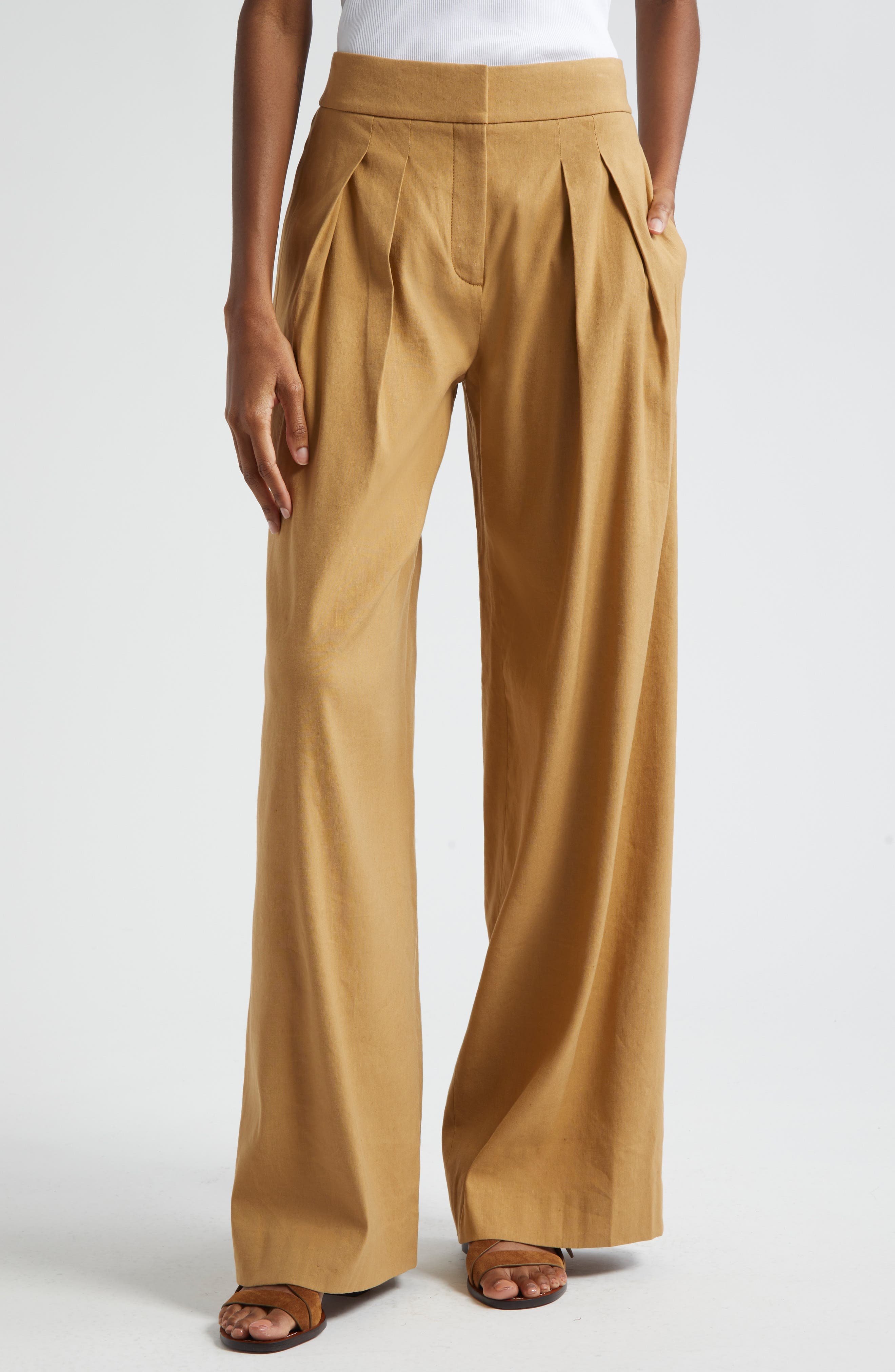 Jodie Pleat Linen Blend Wide Leg Pants - image 1