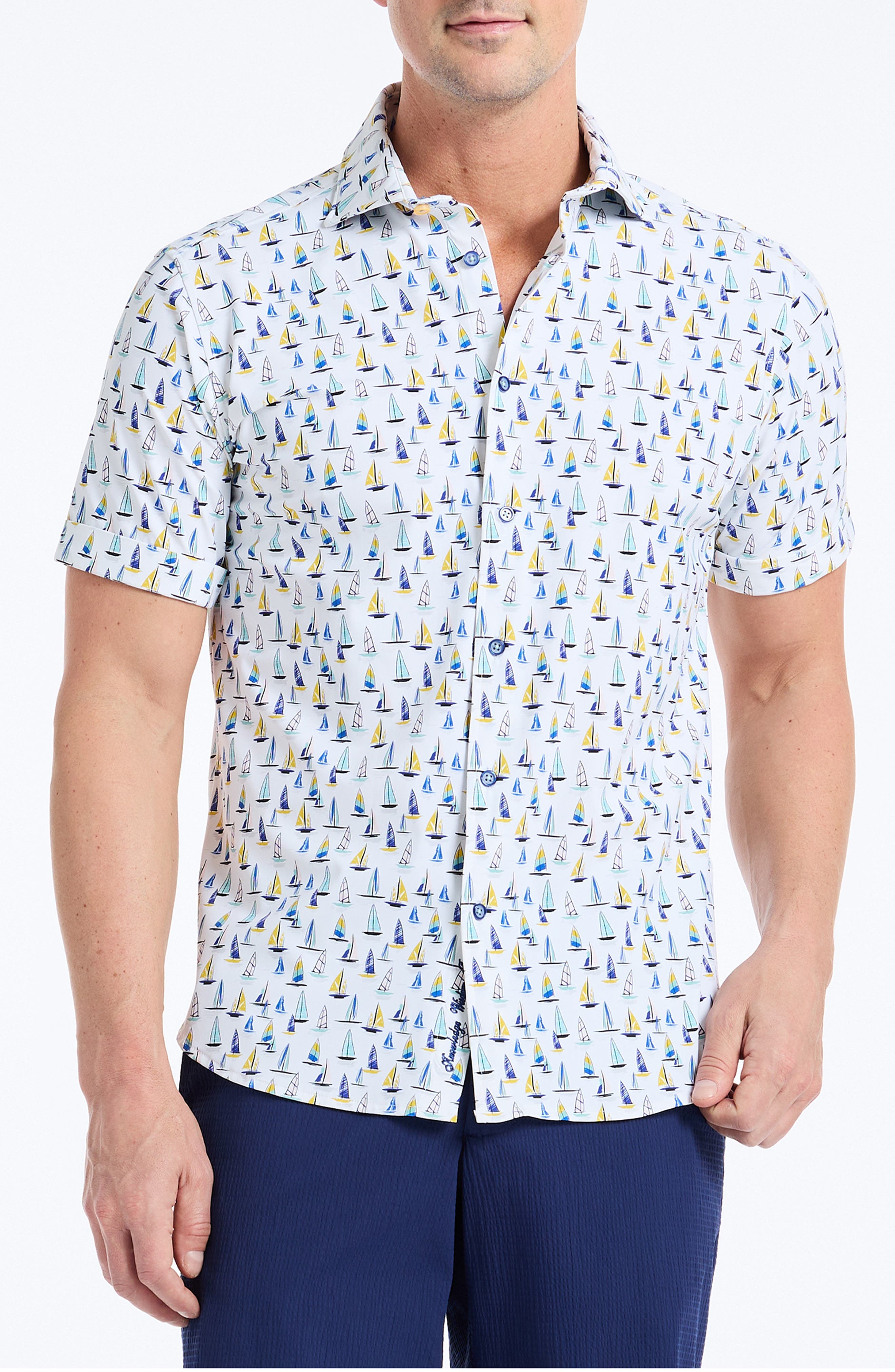 Transpacific Knit Short Sleeve Button-Up Shirt - image 1