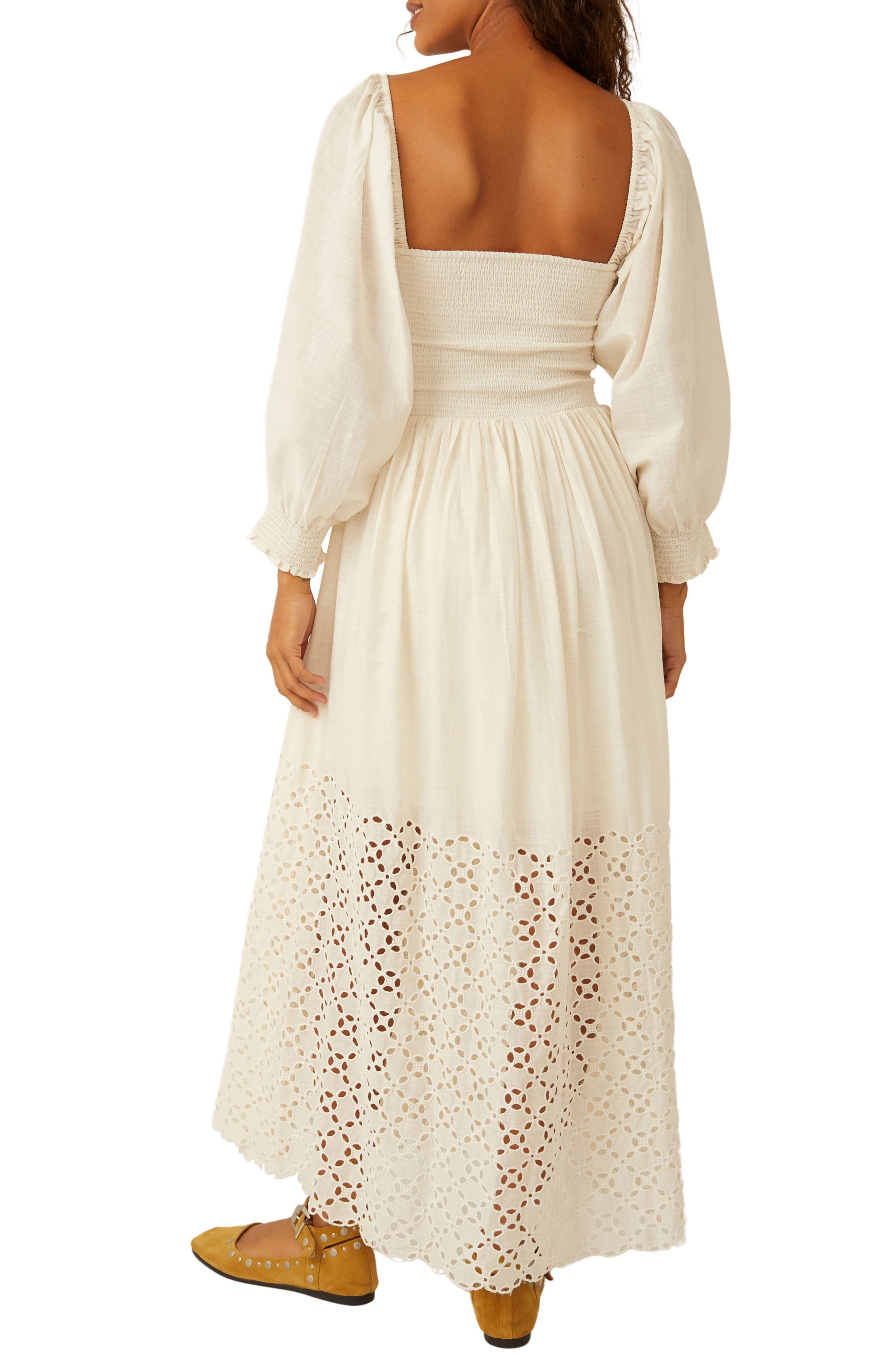 Perfect Storm Smocked Eyelet Long Sleeve Maxi Dress - image 2