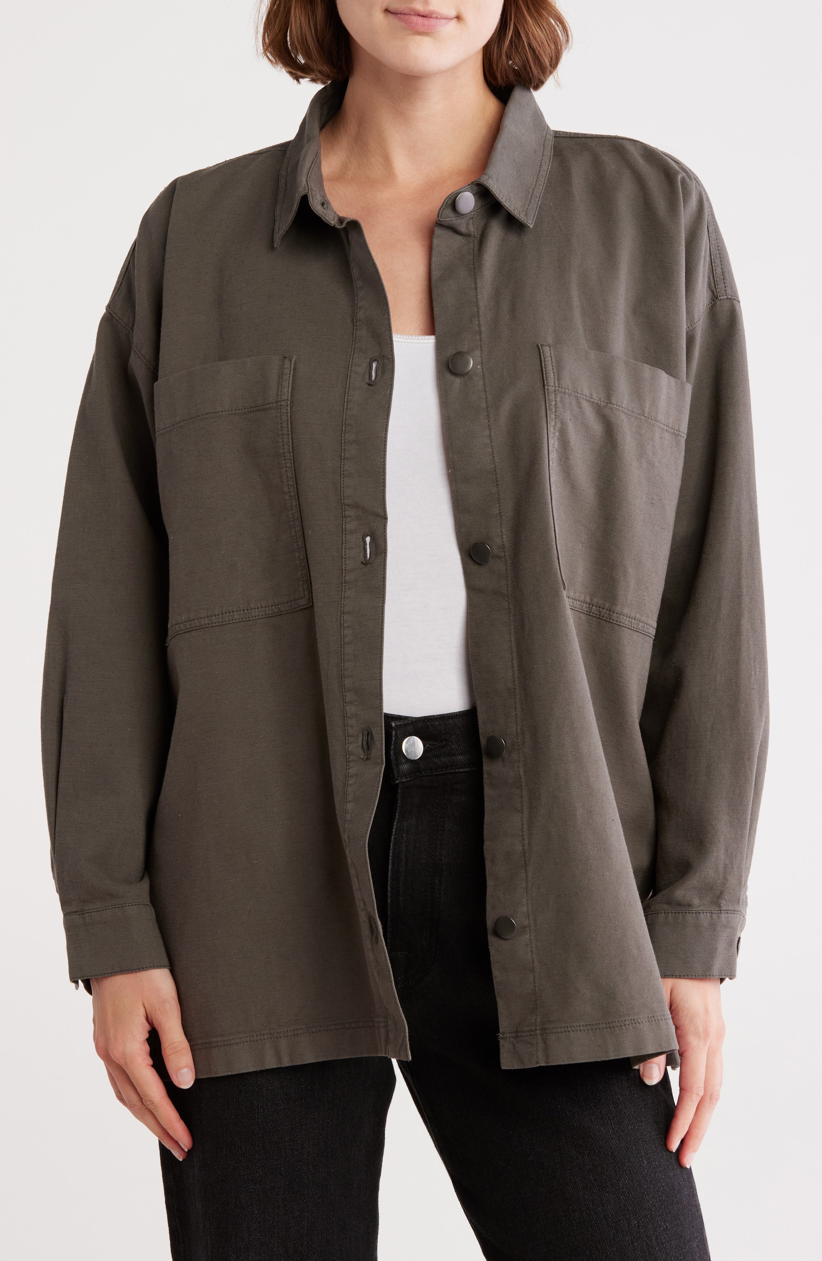 Boxy Stretch Organic Cotton & Hemp Shirt Jacket - image 1