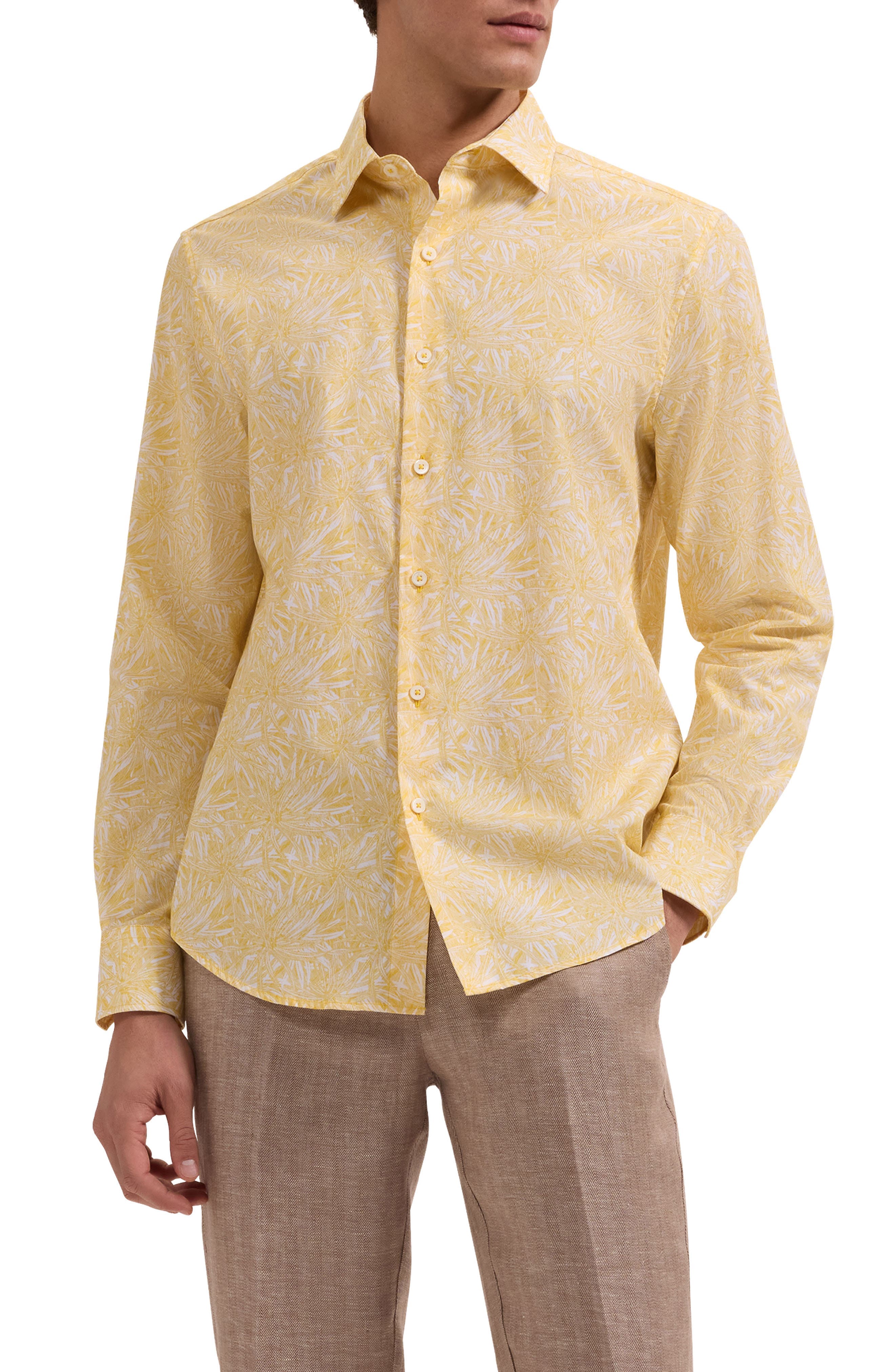 Julian Shaped Fit Leaf Print Cotton Button-Up Shirt - image 1
