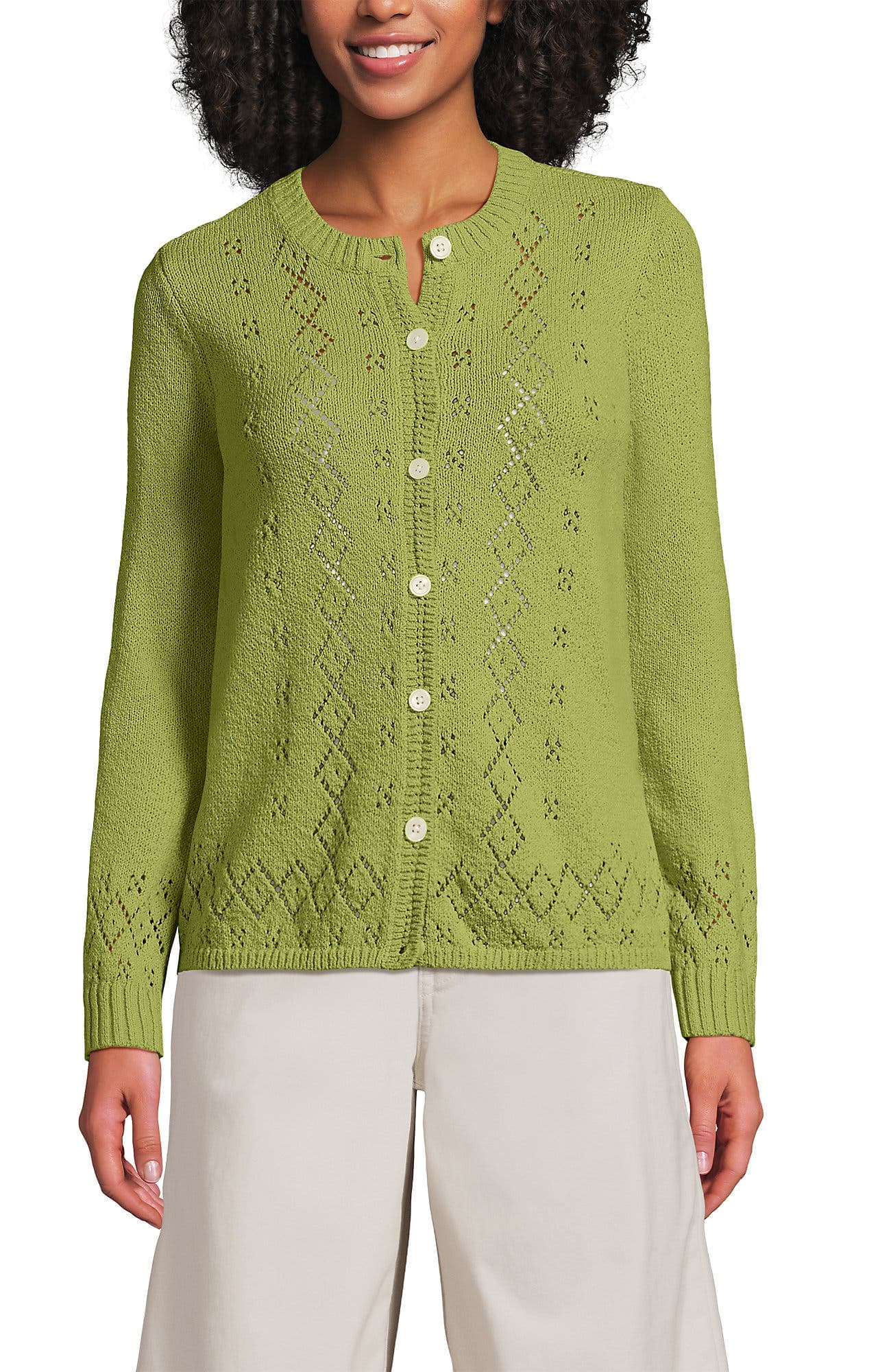 Pointelle Crew Neck Cardigan Sweater - image 1