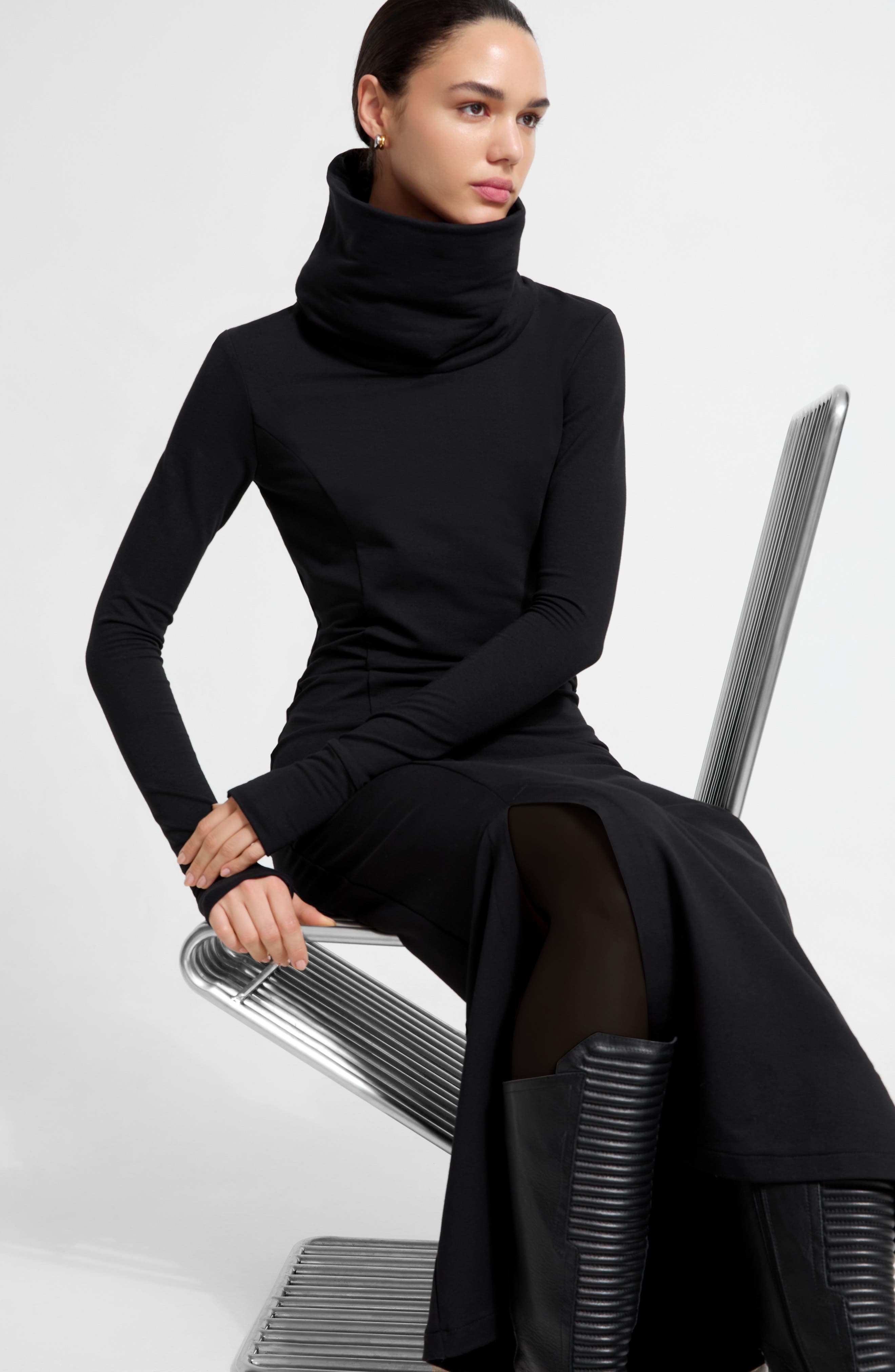 Lisa High Turtleneck Long Sleeve French Terry Dress - image 2
