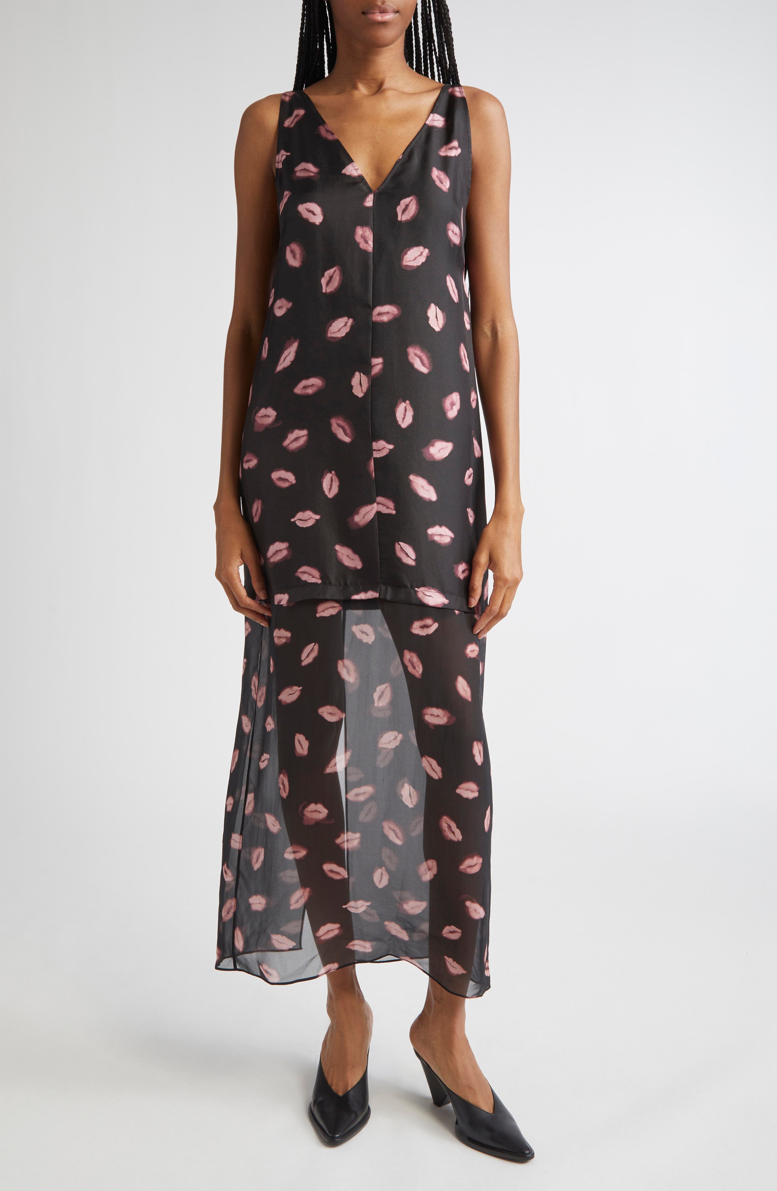 Katrin Lip Print Silk Chiffon Dress - image 1