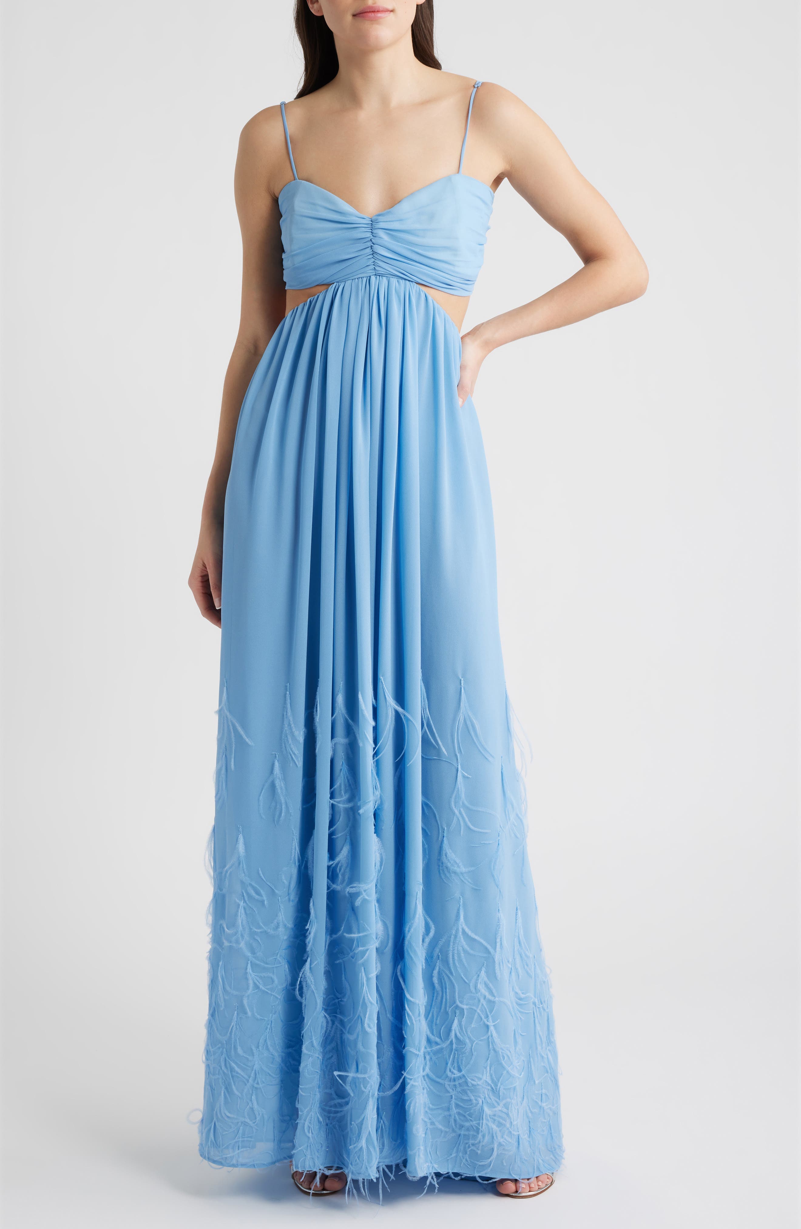 Eli Cutout Feather Trim Gown - image 1