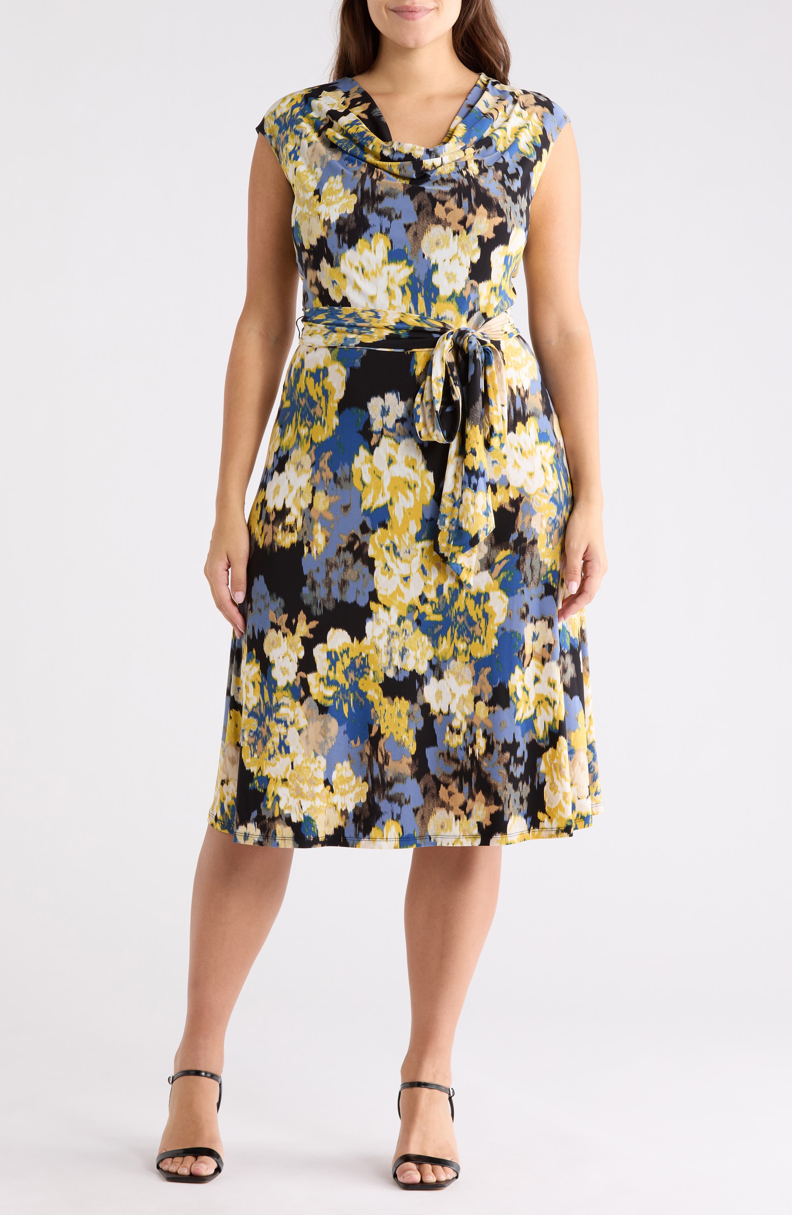 Floral Cowl Neck Sleeveless Fit & Flare Dress - image 1