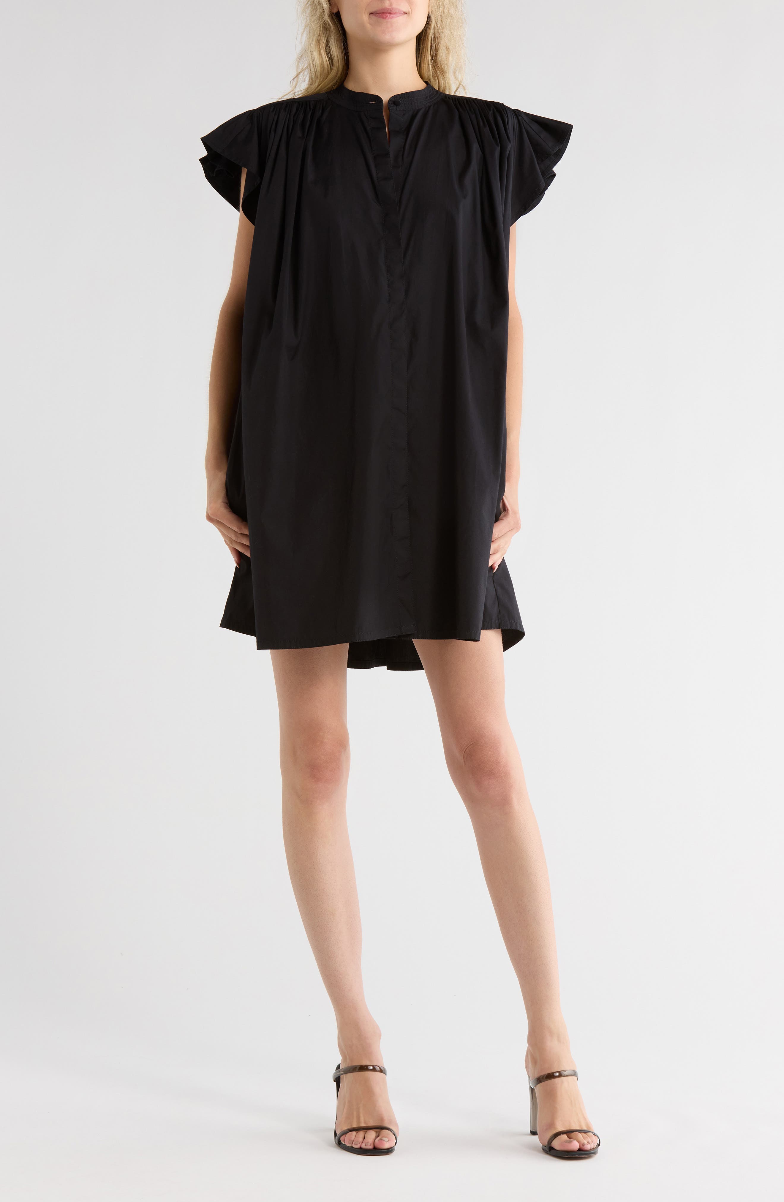 Flutter Sleeve Button Front Poplin Minidress - image 1