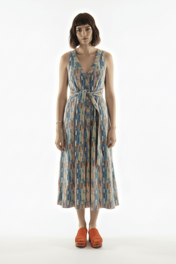 Callie Sleeveless Belted V-neck Dress - image 1