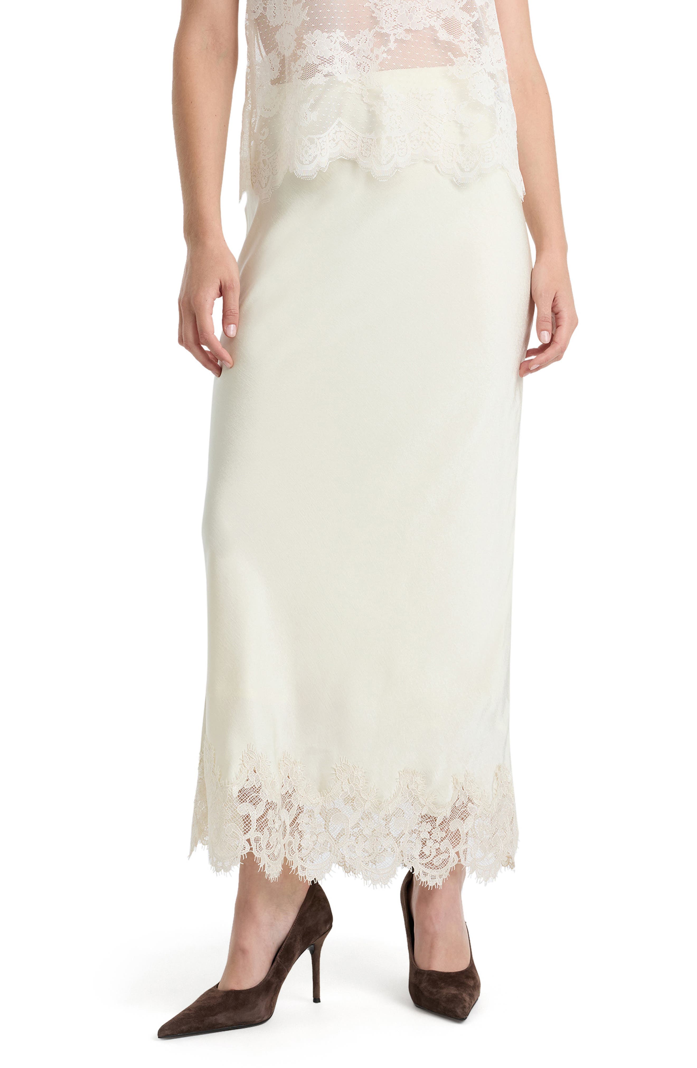 Elisan Lace Trim Satin Midi Skirt - image 1