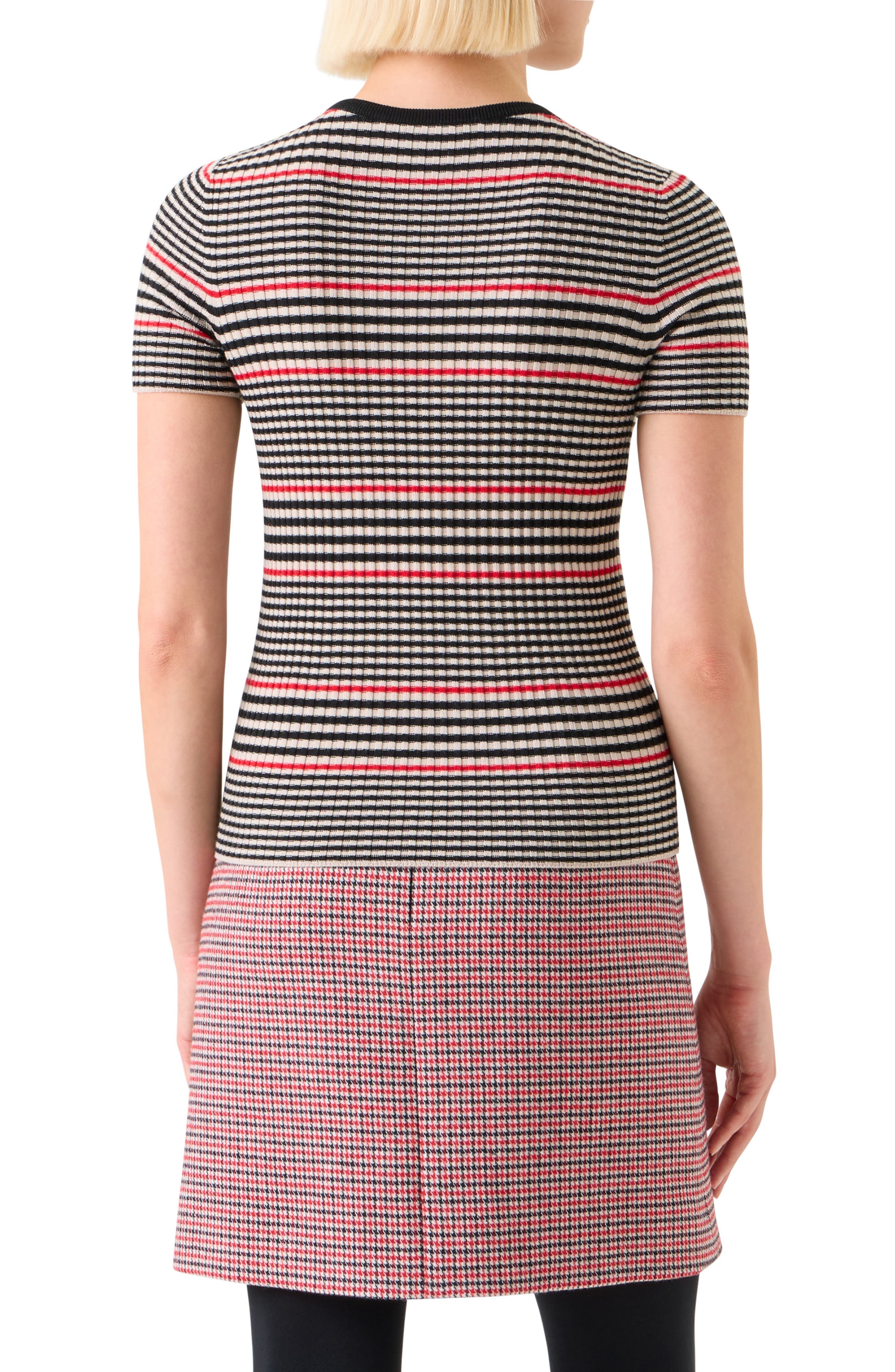Stripe Short Sleeve Virgin Wool Rib Sweater - image 2