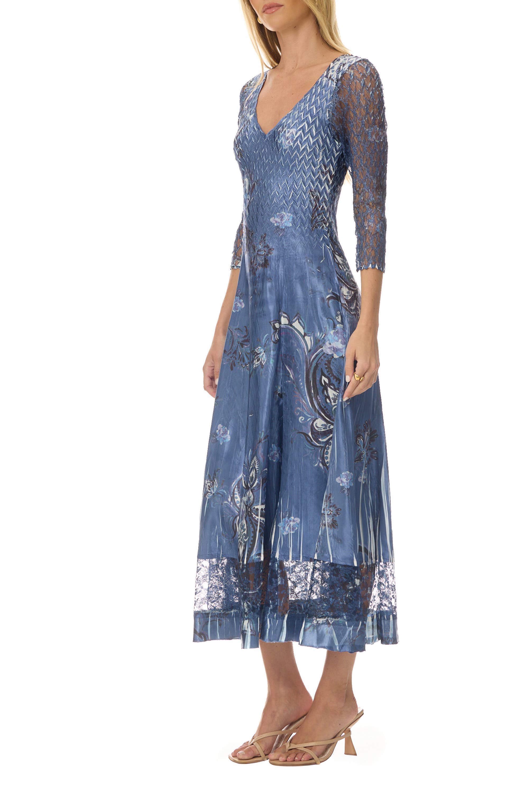 Paisley Charmuese Dress with Lace Sleeves - image 2