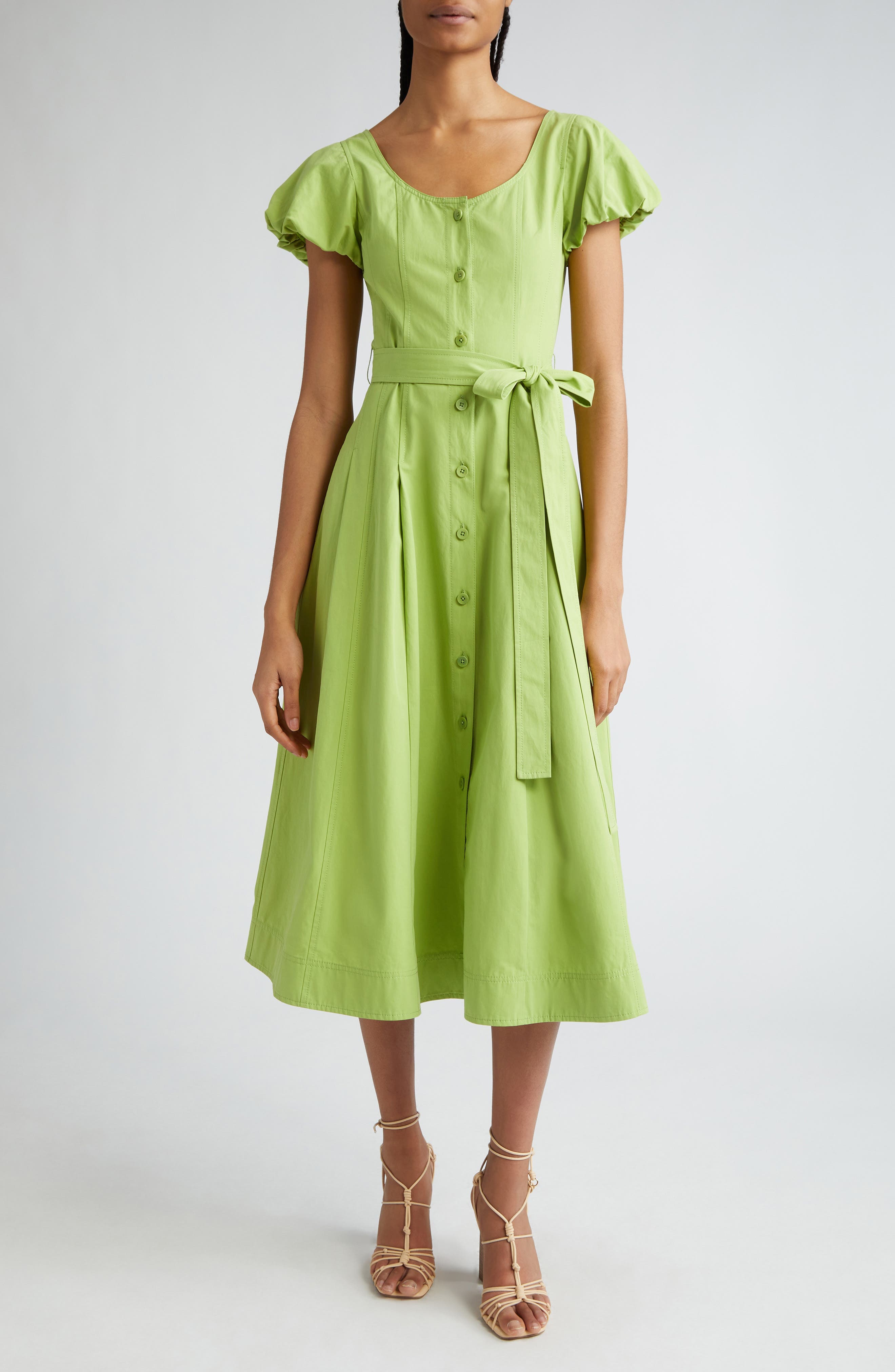 Rhea Tie Waist Puff Sleeve Midi Dress - image 1