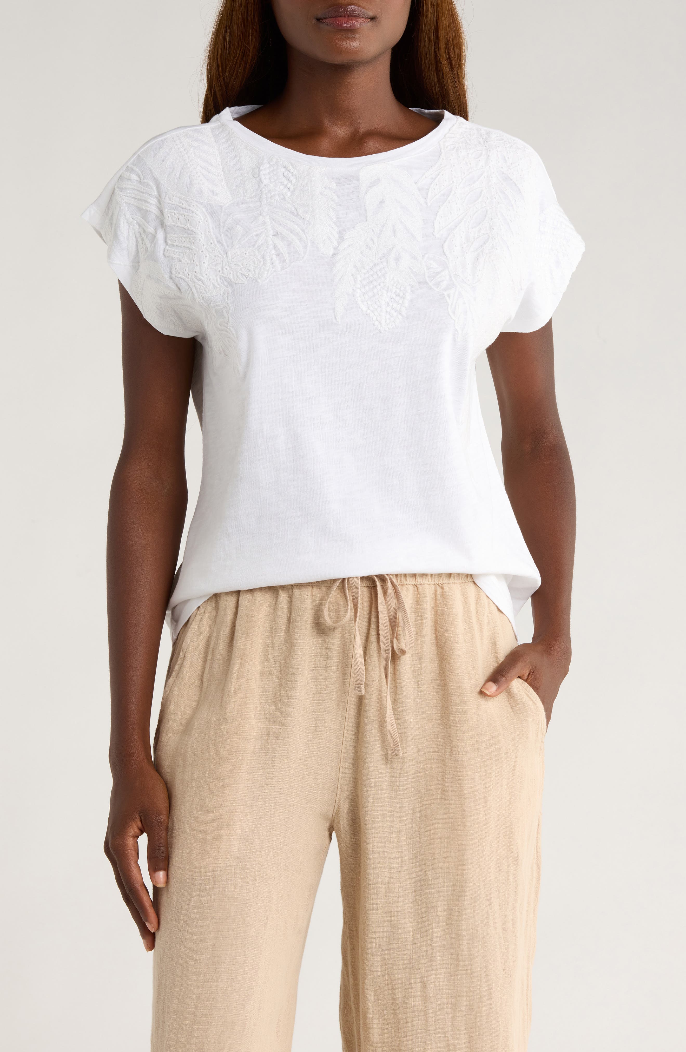 Piazza Palms Embroidered Organic Cotton Top - image 1