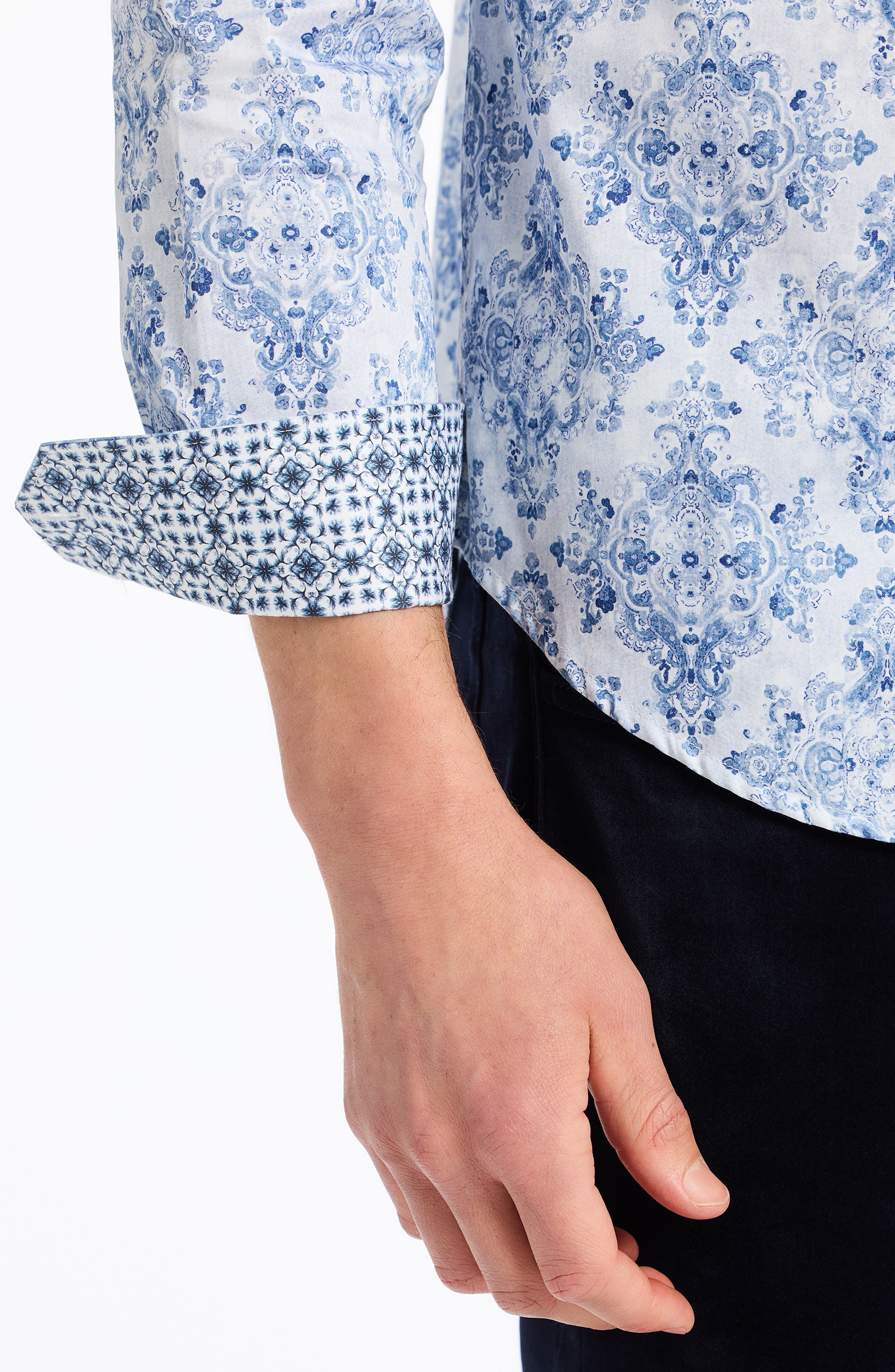 Delancey Damask Print Stretch Cotton Button-Up Shirt - image 2