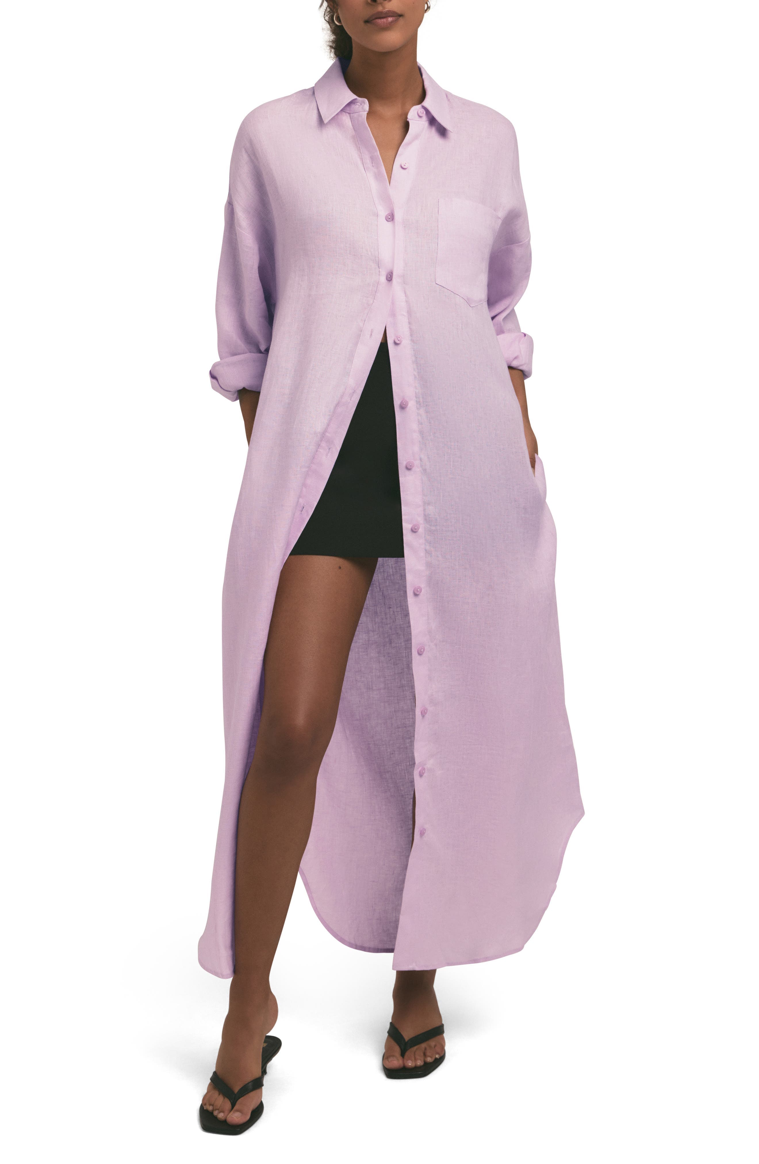 The Ex-Boyfriend Long Sleeve Linen Maxi Shirtdress - image 1