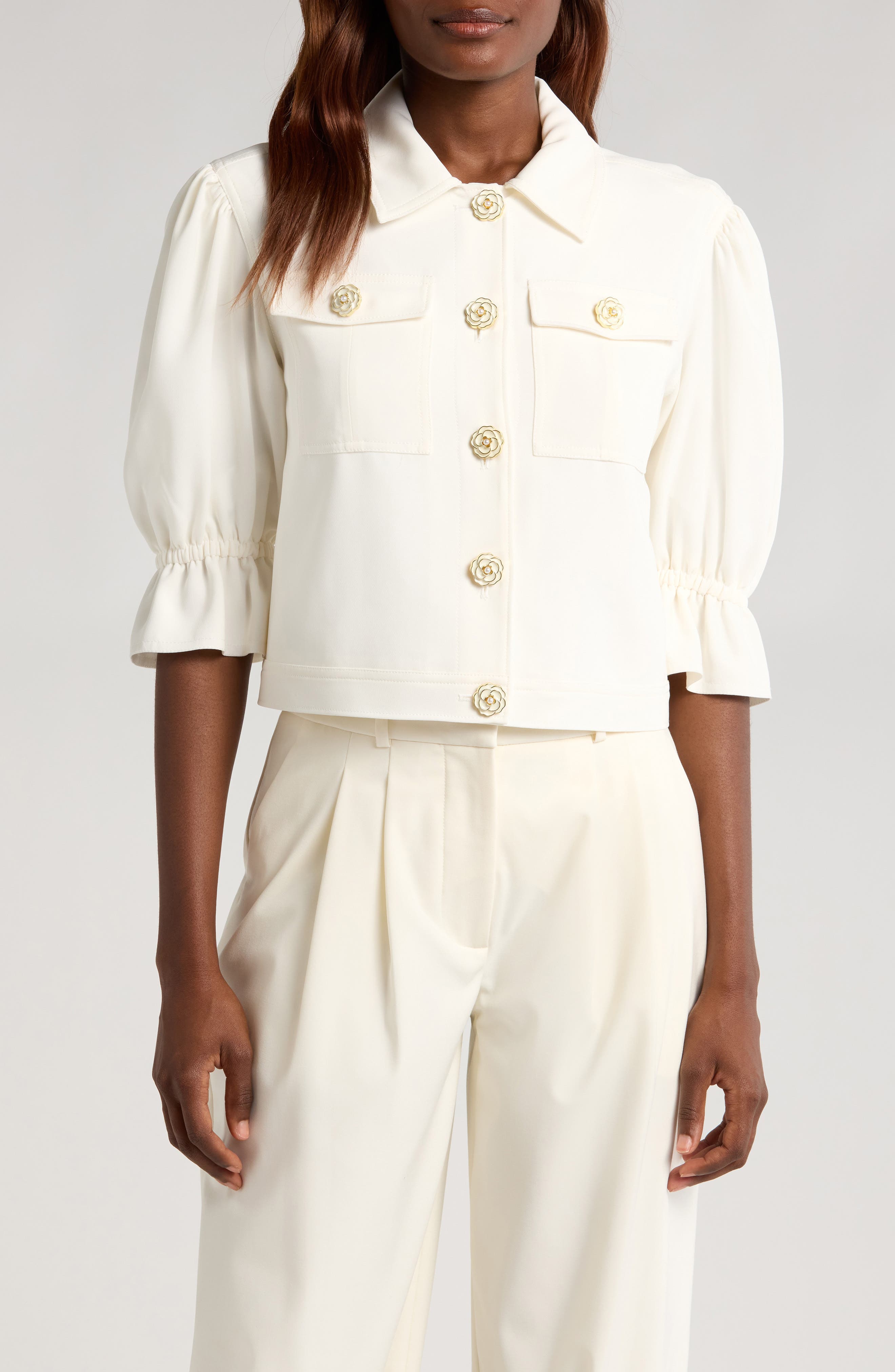 Julieta Flower Button Crop Jacket - image 1