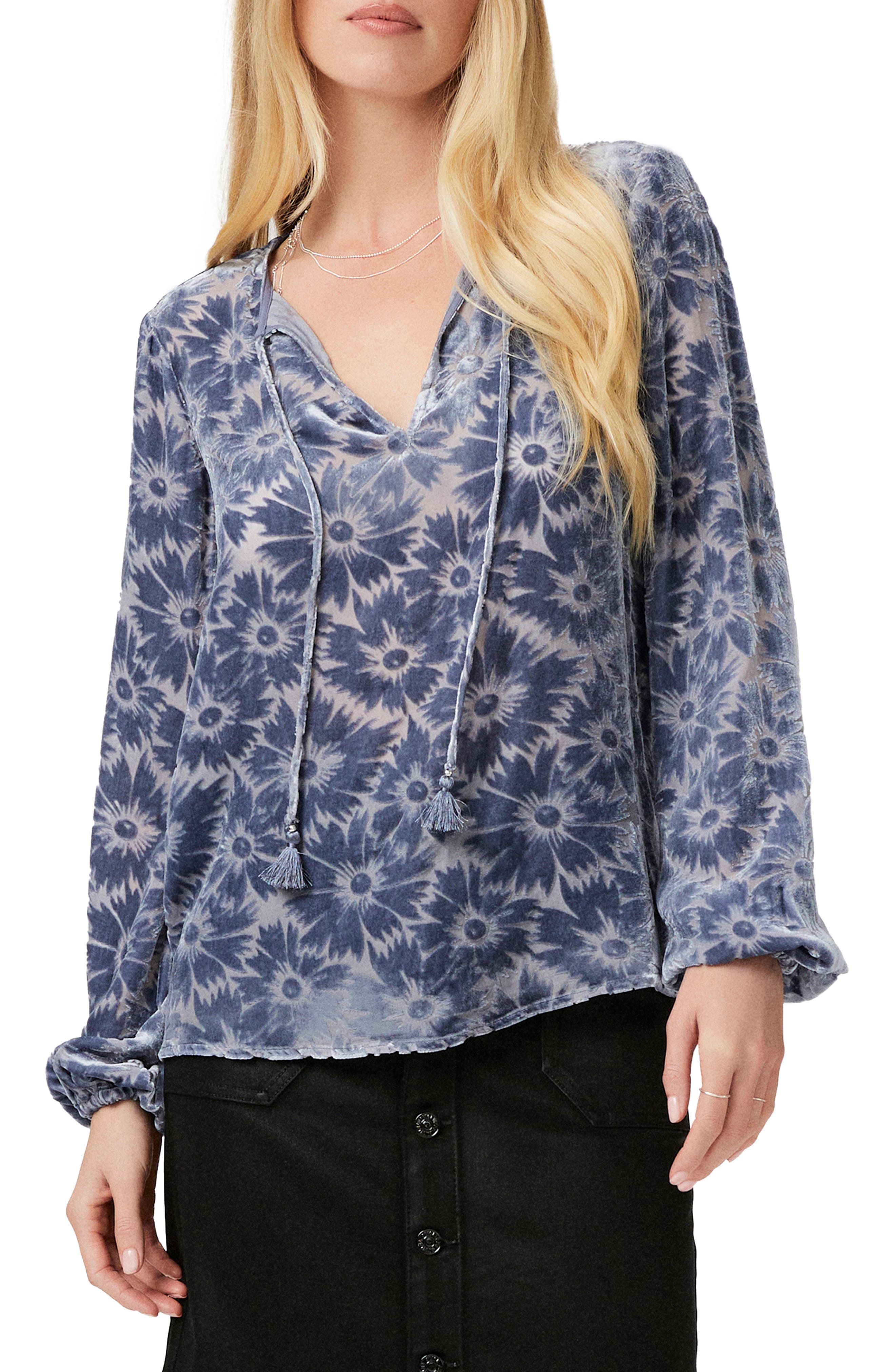 Selmah Velvet Flower Tie Neck Top - image 1