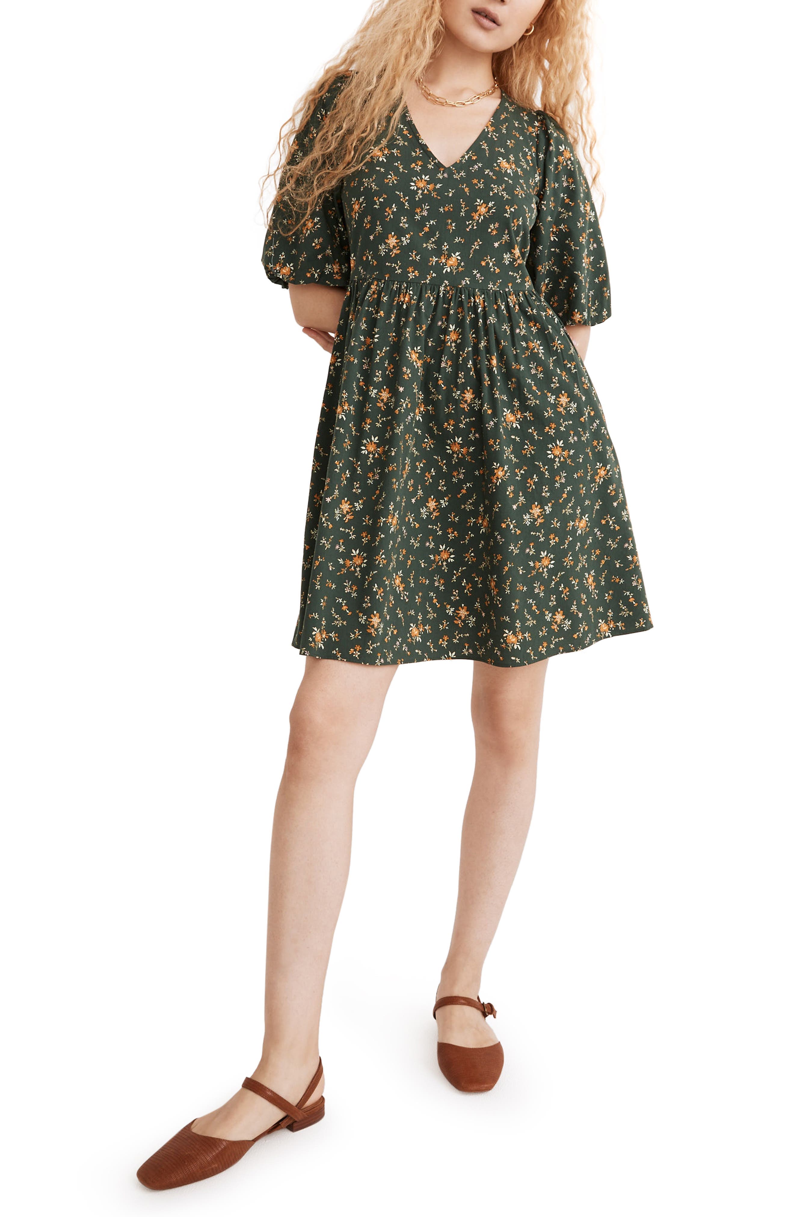Poplin V-Neck Bubble Sleeve Minidress - image 1