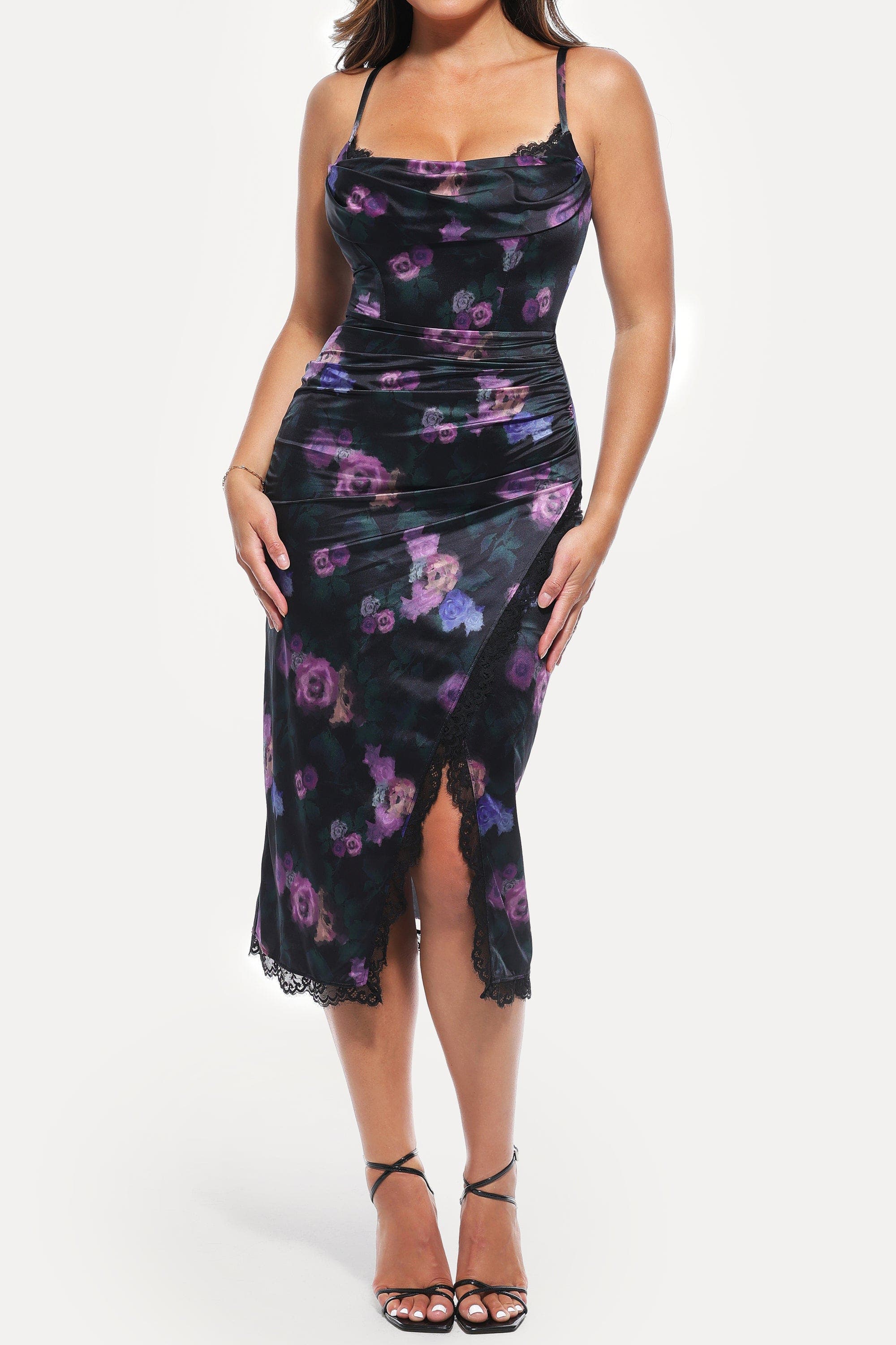 Resort-Ready Lace Trim Sculpting Floral-Print Midi Shaper Dress - image 3