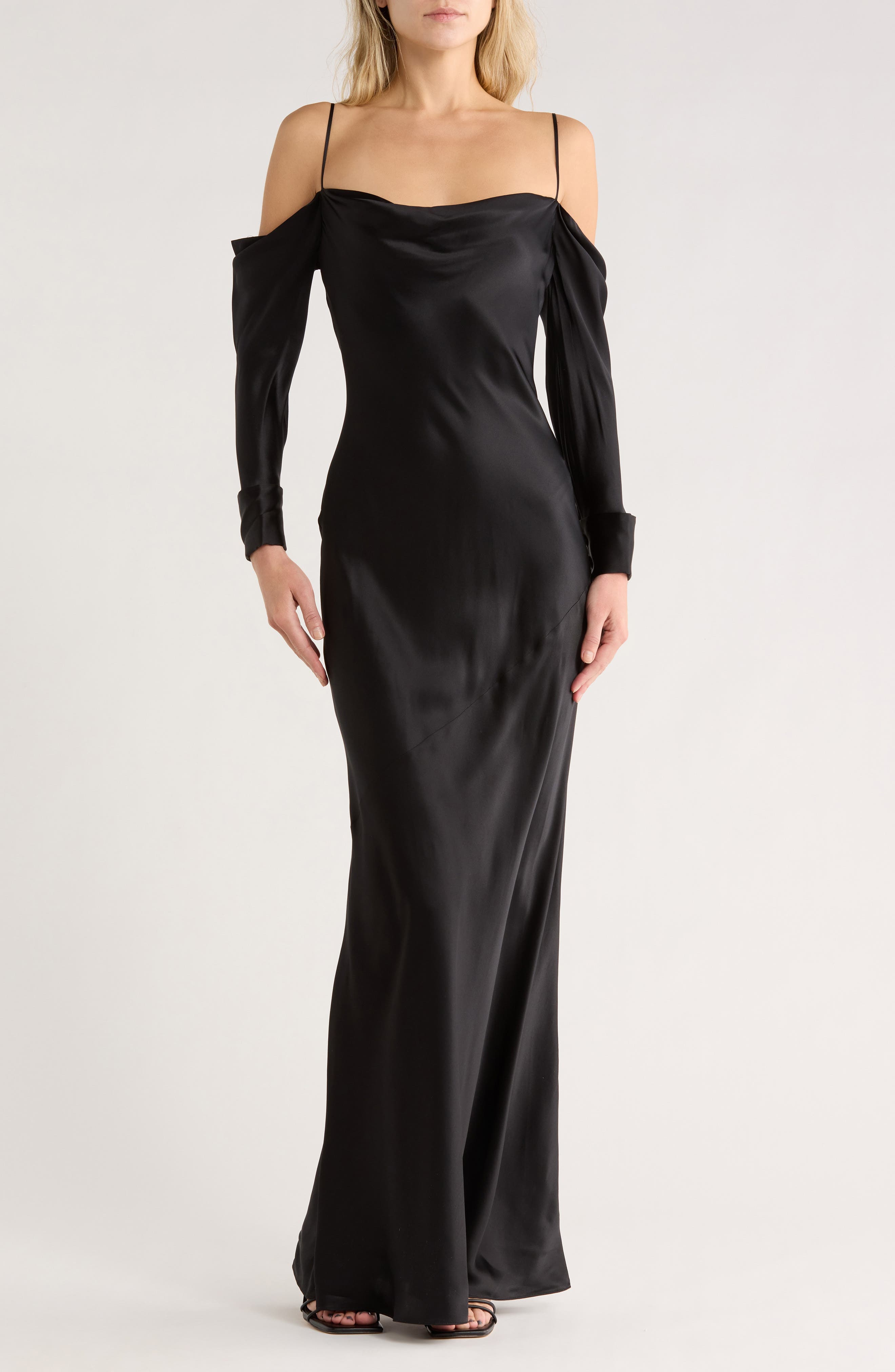 Melly Cold Shoulder Long Sleeve Silk Dress - image 1