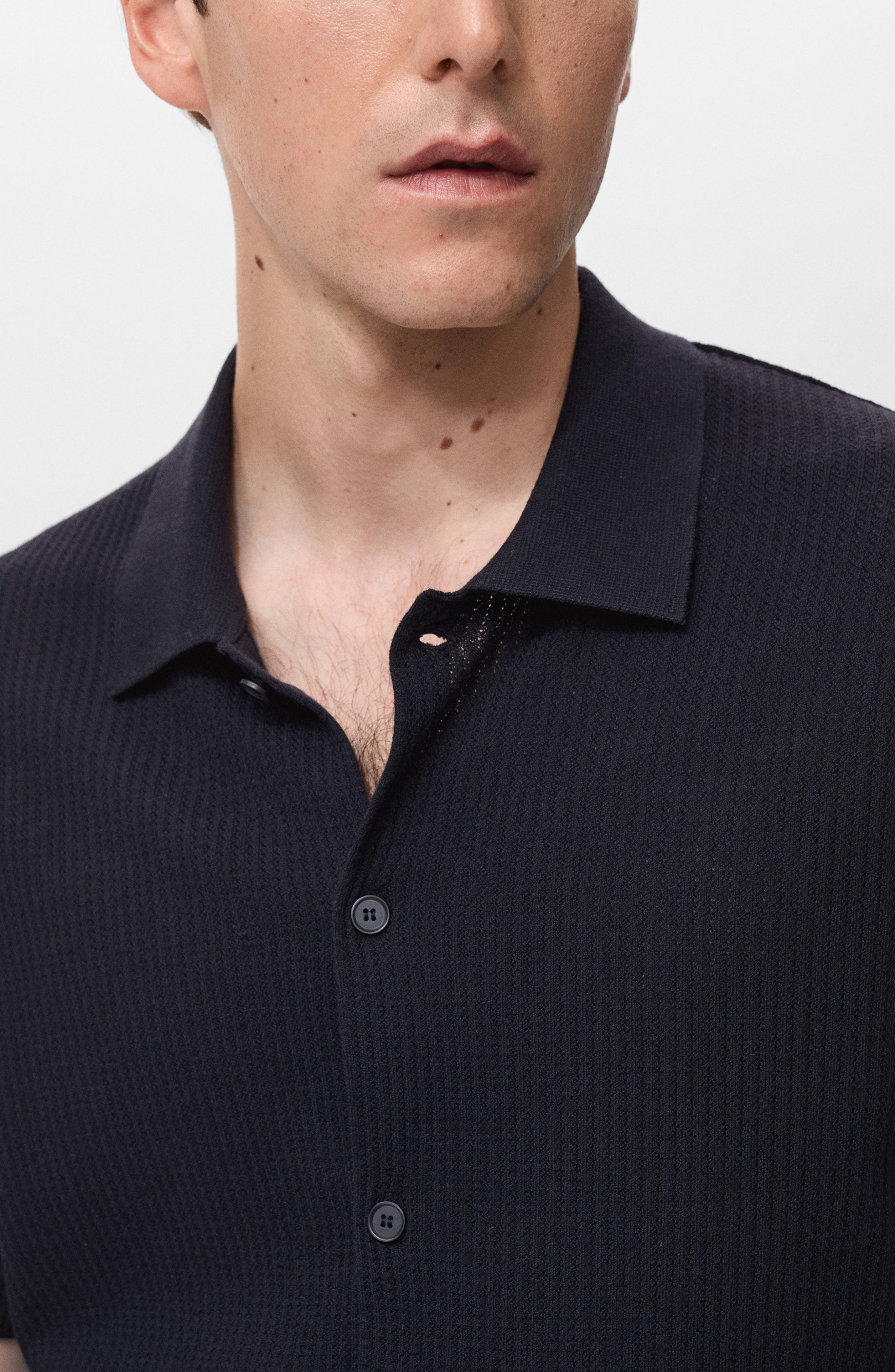 Short Sleeve Rib-Knit Button-Up Shirt - image 2