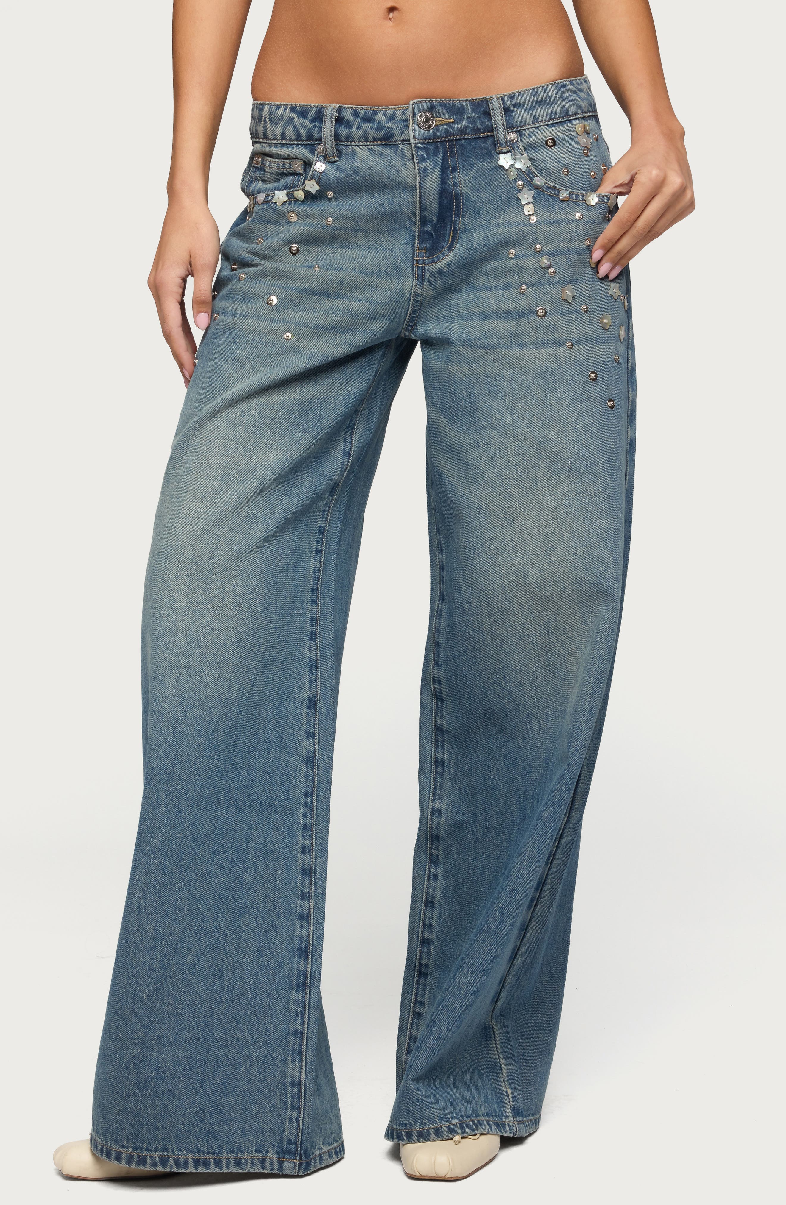 Mahalia Embellished Low Rise Baggy Jeans - image 1