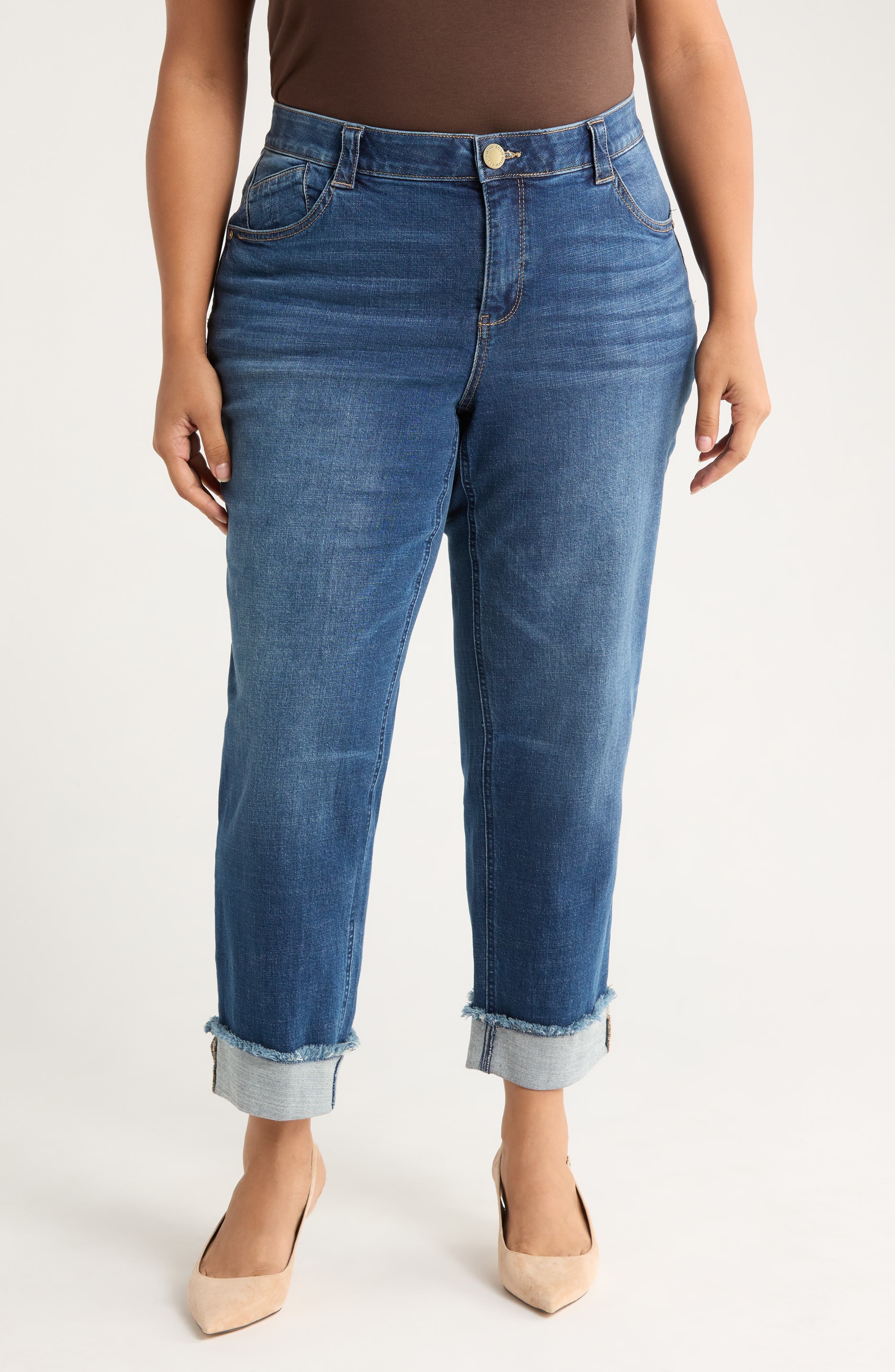 High Waist Frayed Cuff Hem Straight Leg Jeans - image 1